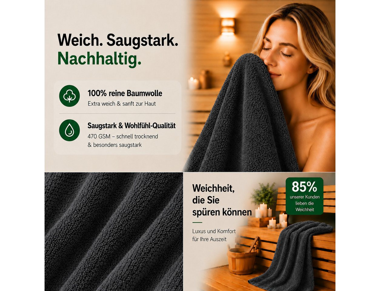 Komfortec Badetücher 100% Baumwolle, 470 g/m², Frottee (8-St), Handtücher 70x140 cm Set, Weich Bild 2