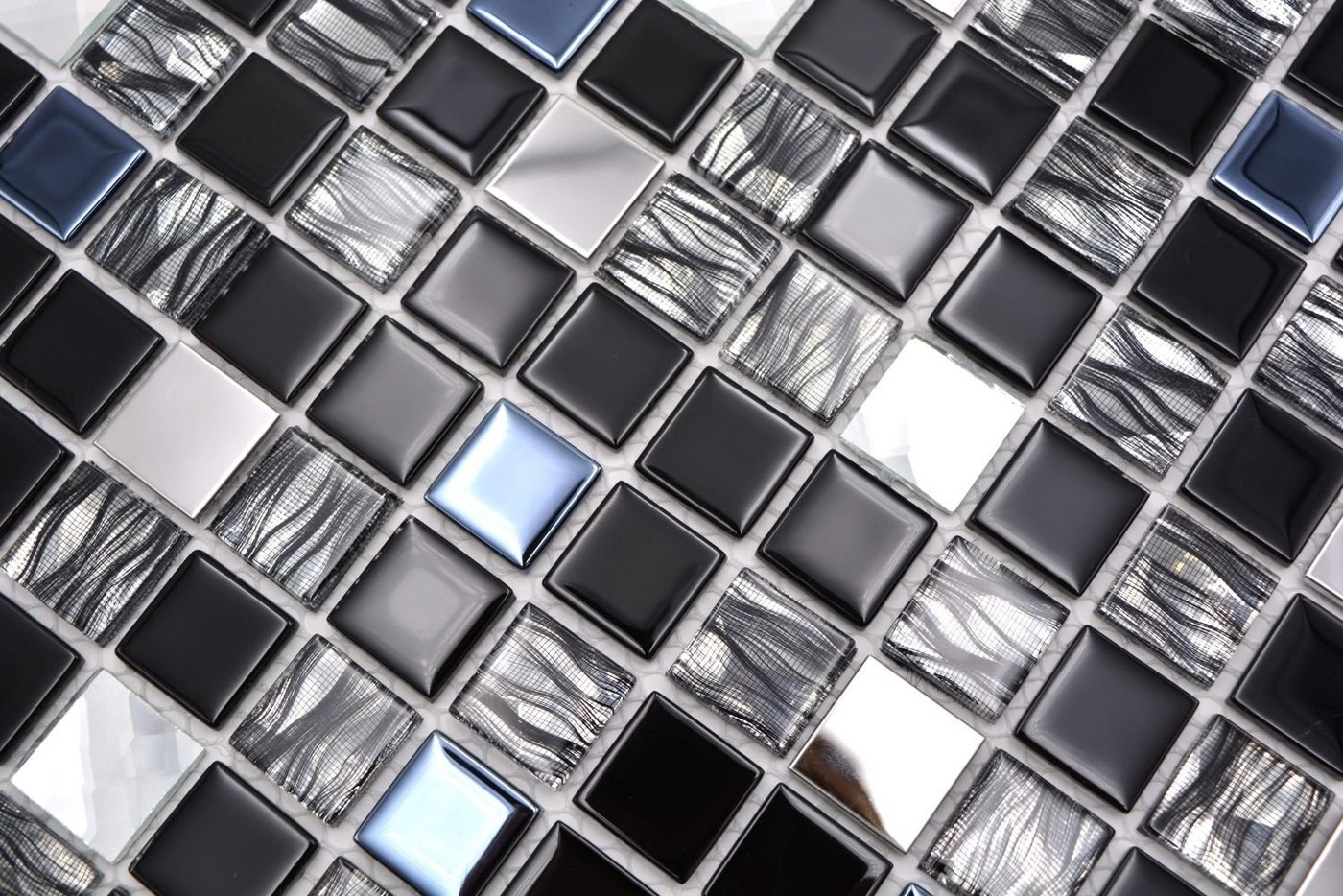 Mosani Mosaikfliesen Mosaik Fliesen Edelstahl Glasmosaik anthrazit silber schwarz
