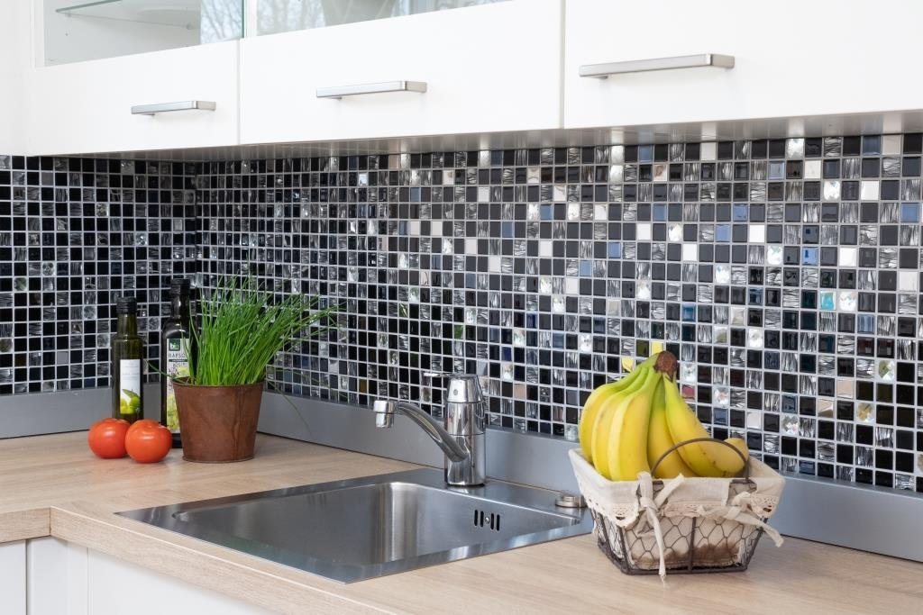 Mosani Mosaikfliesen Mosaik Fliesen Edelstahl Glasmosaik anthrazit silber schwarz Bild 2