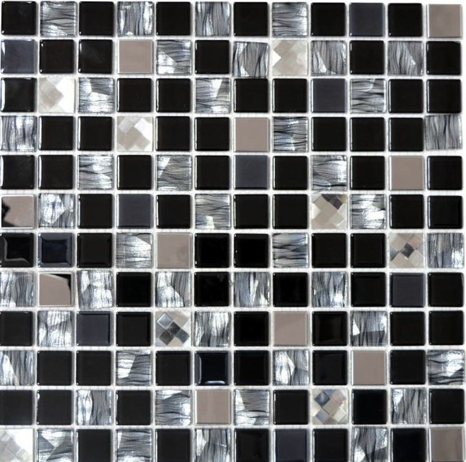 Mosani Mosaikfliesen Mosaik Fliesen Edelstahl Glasmosaik anthrazit silber schwarz Bild 3