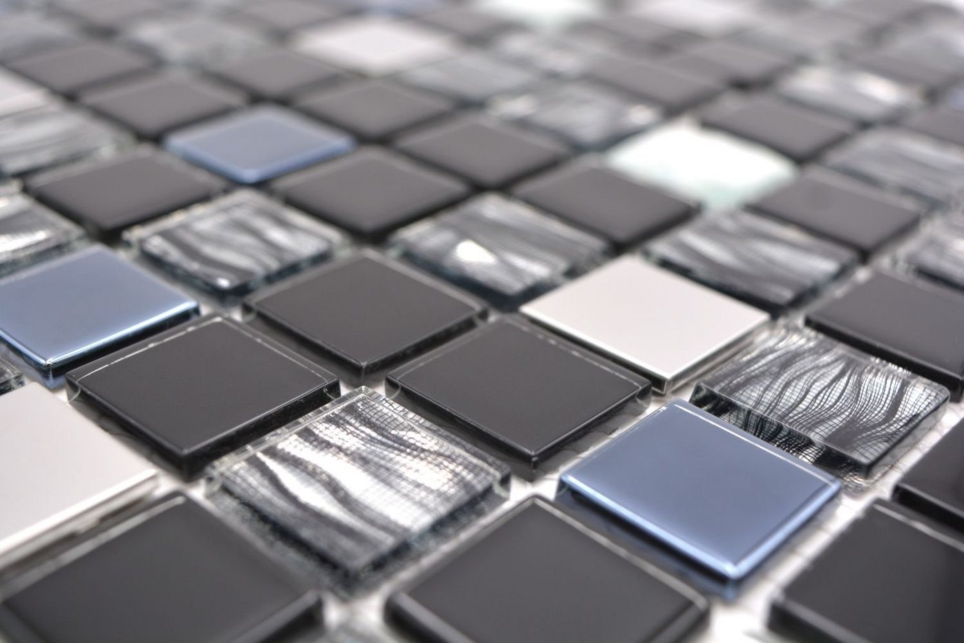 Mosani Mosaikfliesen Mosaik Fliesen Edelstahl Glasmosaik anthrazit silber schwarz Bild 4