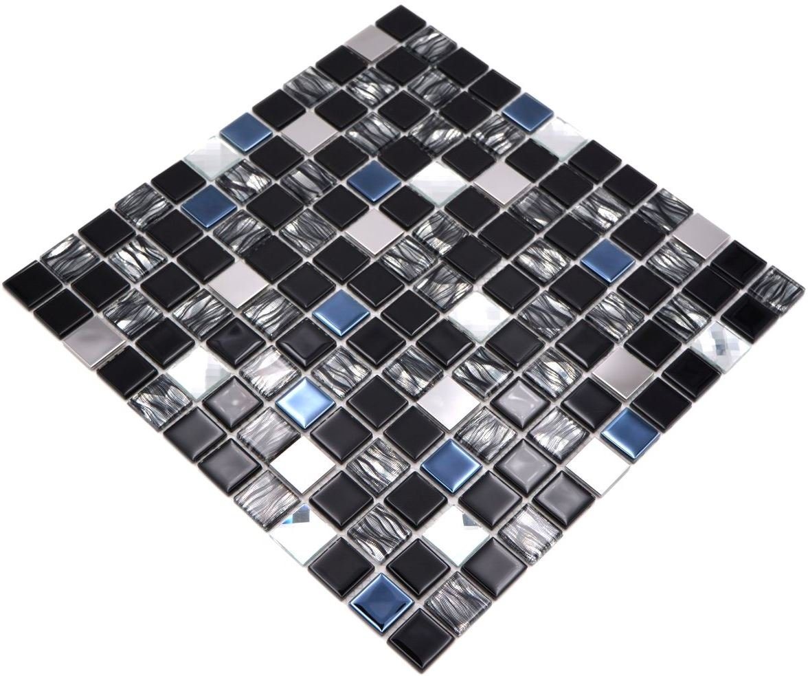 Mosani Mosaikfliesen Mosaik Fliesen Edelstahl Glasmosaik anthrazit silber schwarz Bild 5
