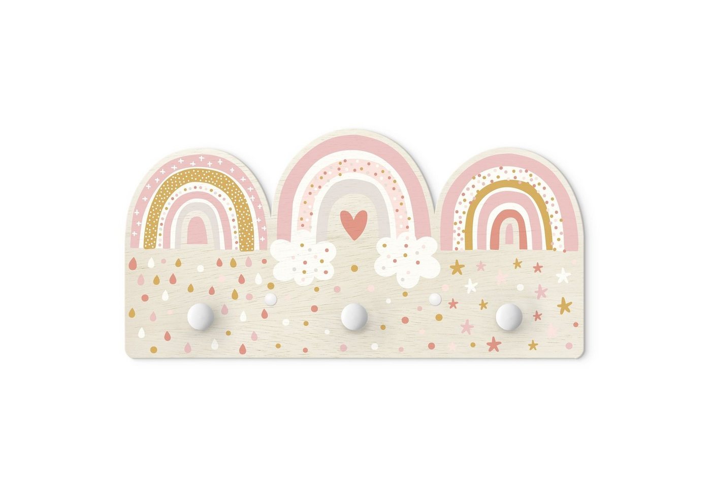 Bilderdepot24 Garderobenpaneel rosa Muster Weltall Himmel Sterne Regenbögen Rosa Mix (Kindergarderobe holz Kleiderhaken für die Wand inkl. Montagematerial), moderne Wand Garderobenleiste Flur - kleine Hakenleiste Kinderzimmer Bild 5