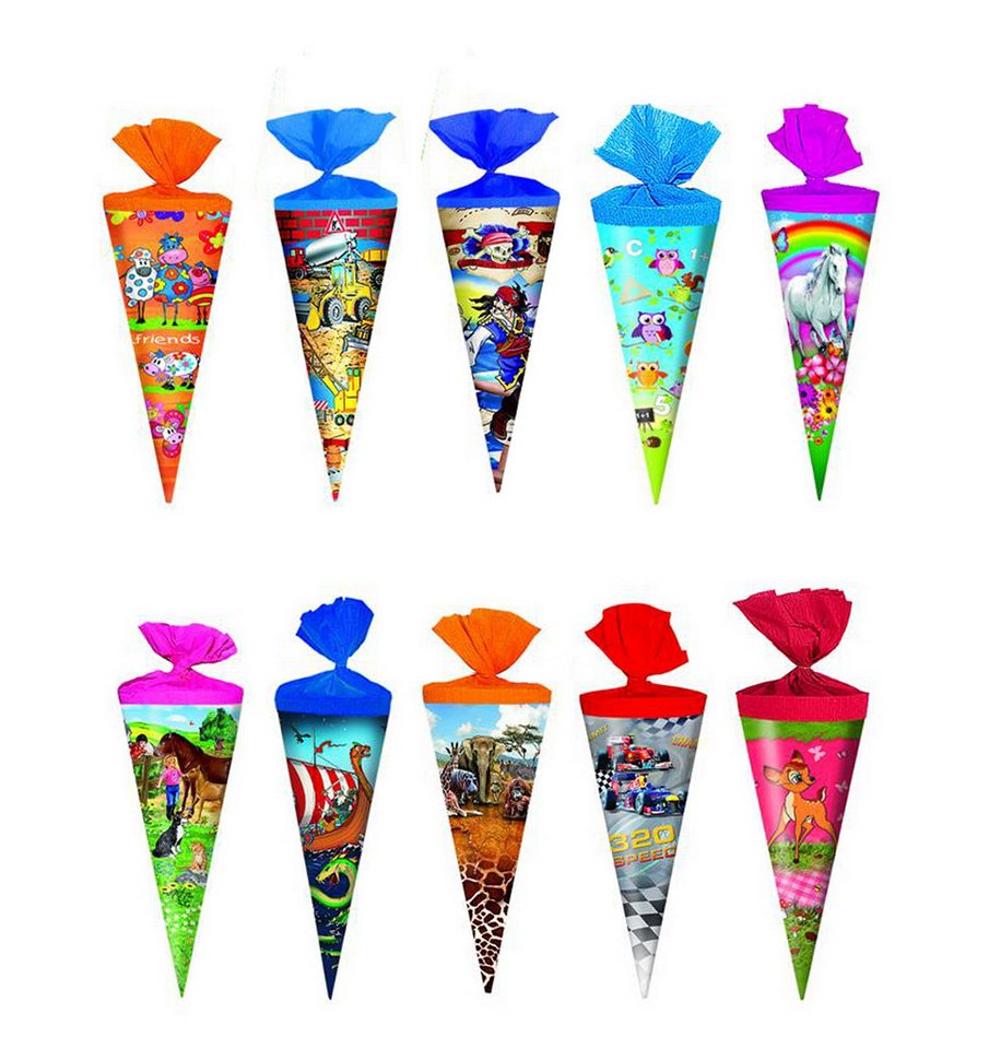 Livepac Office Schultüte 10x Schultüte / Zuckertüte / Länge: 25cm / rund / 10 verschiedene Moti