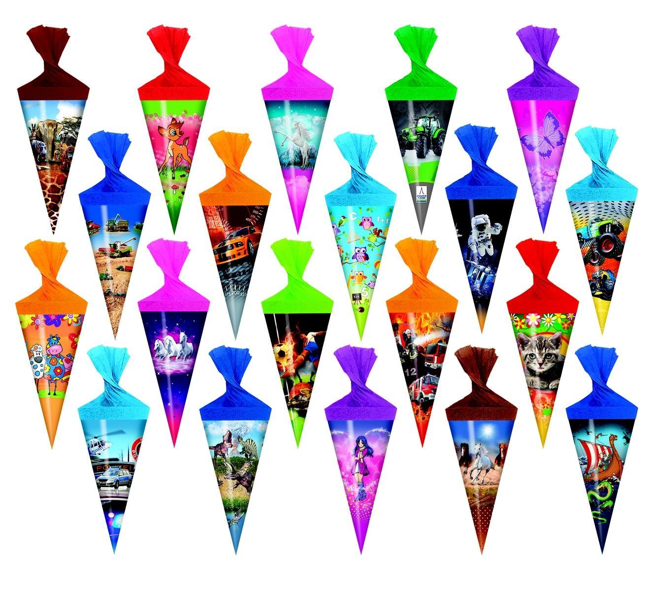 Livepac Office Schultüte 20x Deko Schultüte mit Motiv / Zuckertüte / Länge: 15cm / rund