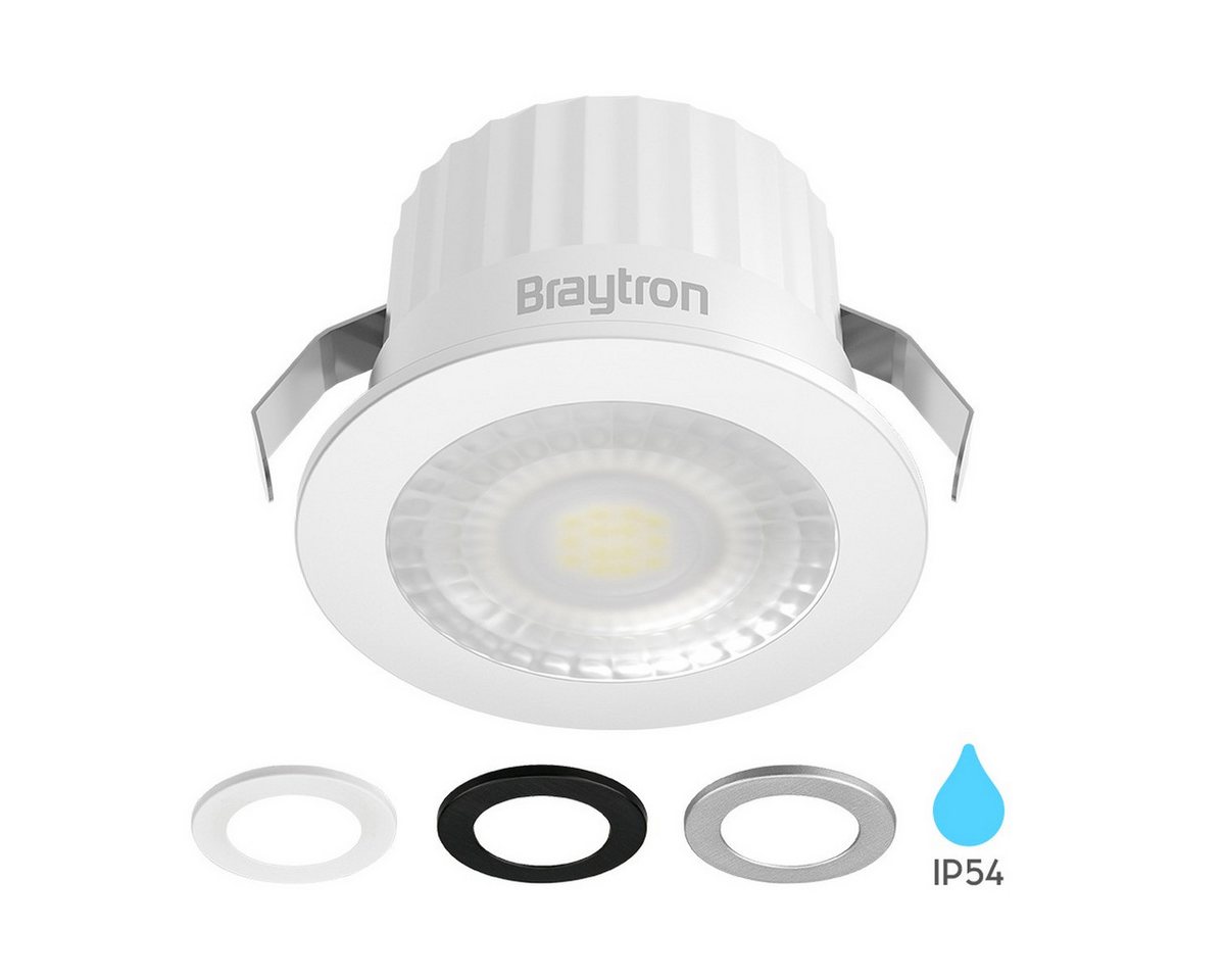 Braytron LED Einbaustrahler Minispot kleiner Einbauleuchte 44mm IP54 Bad inklusive 3 Blenden, LED fest integriert, Neutralweiß, Leistungsstark, Klein, Schwarz, Weiß, Silber Bild 3