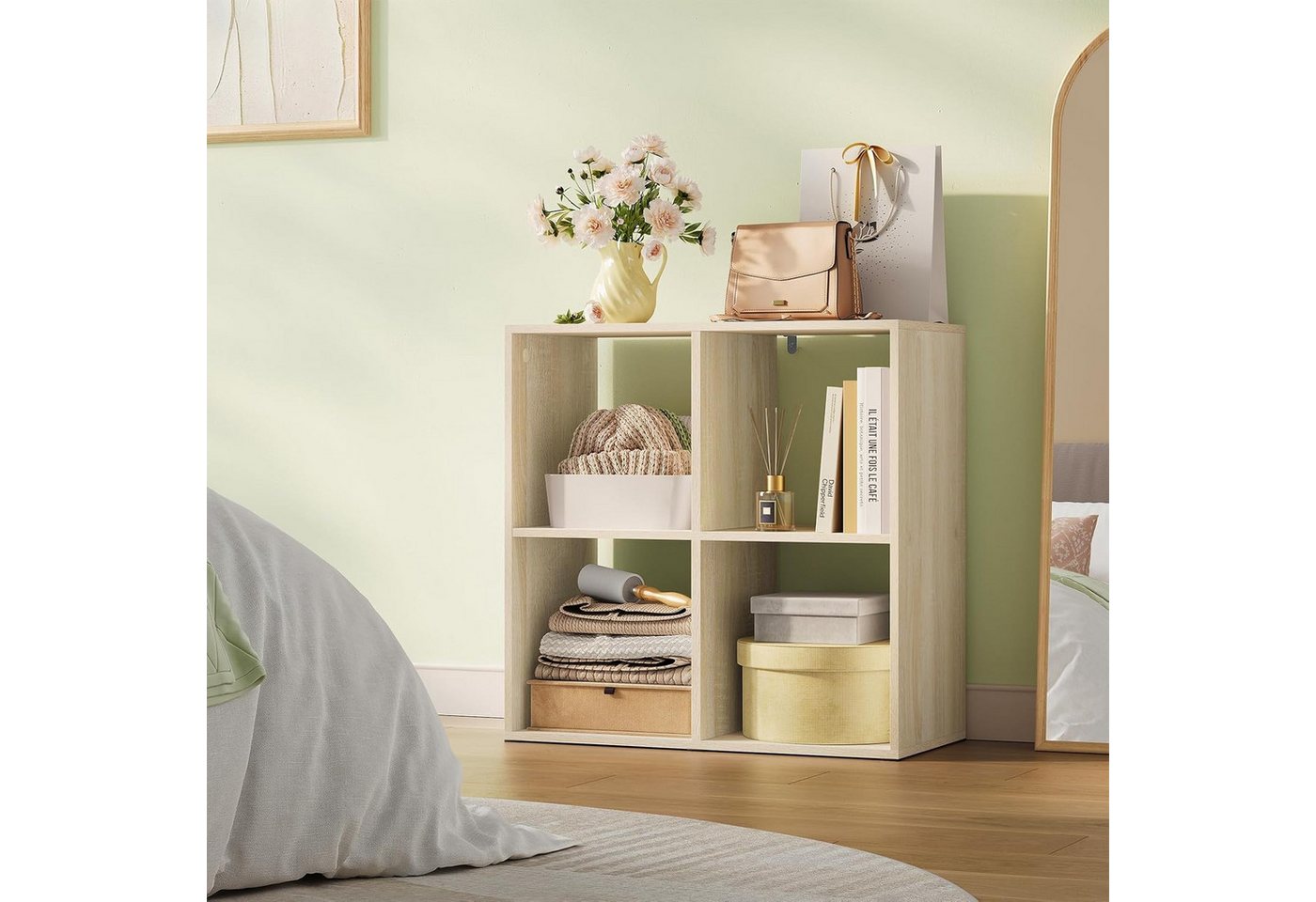 Woltu Bücherregal, helle Eiche, 4 offene Fächer, Würfelregal Standregal klein Bild 2
