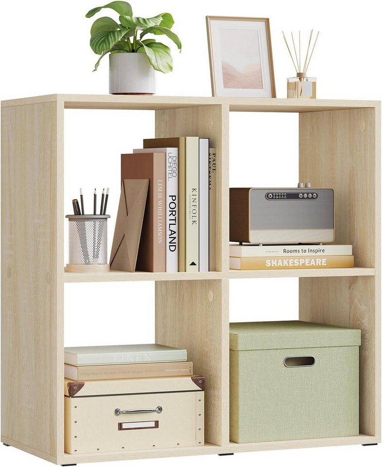 Woltu Bücherregal, helle Eiche, 4 offene Fächer, Würfelregal Standregal klein Bild 3