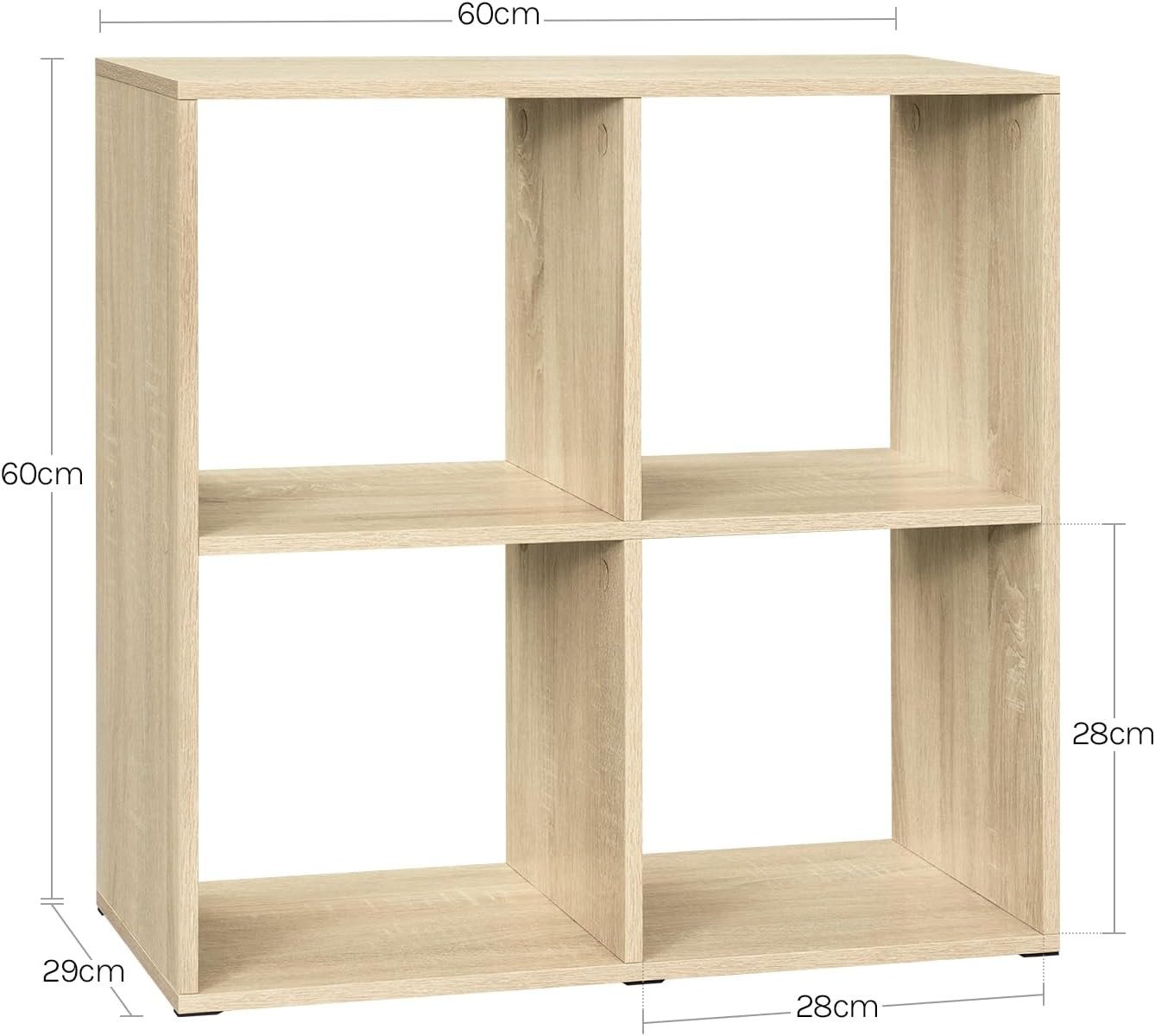 Woltu Bücherregal, helle Eiche, 4 offene Fächer, Würfelregal Standregal klein Bild 5