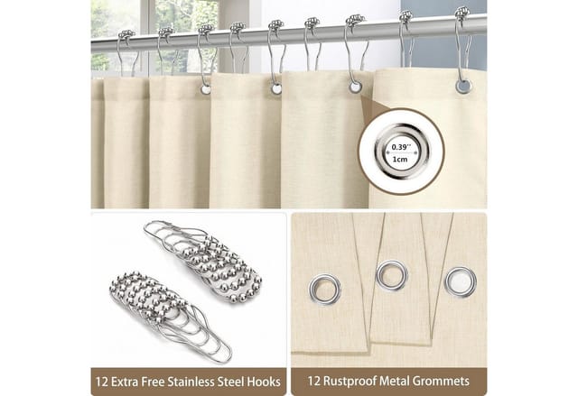 LuxusKollektion Duschvorhang Leinen Duschvorhang mit Metallringen und Haken 182x182cm Beige