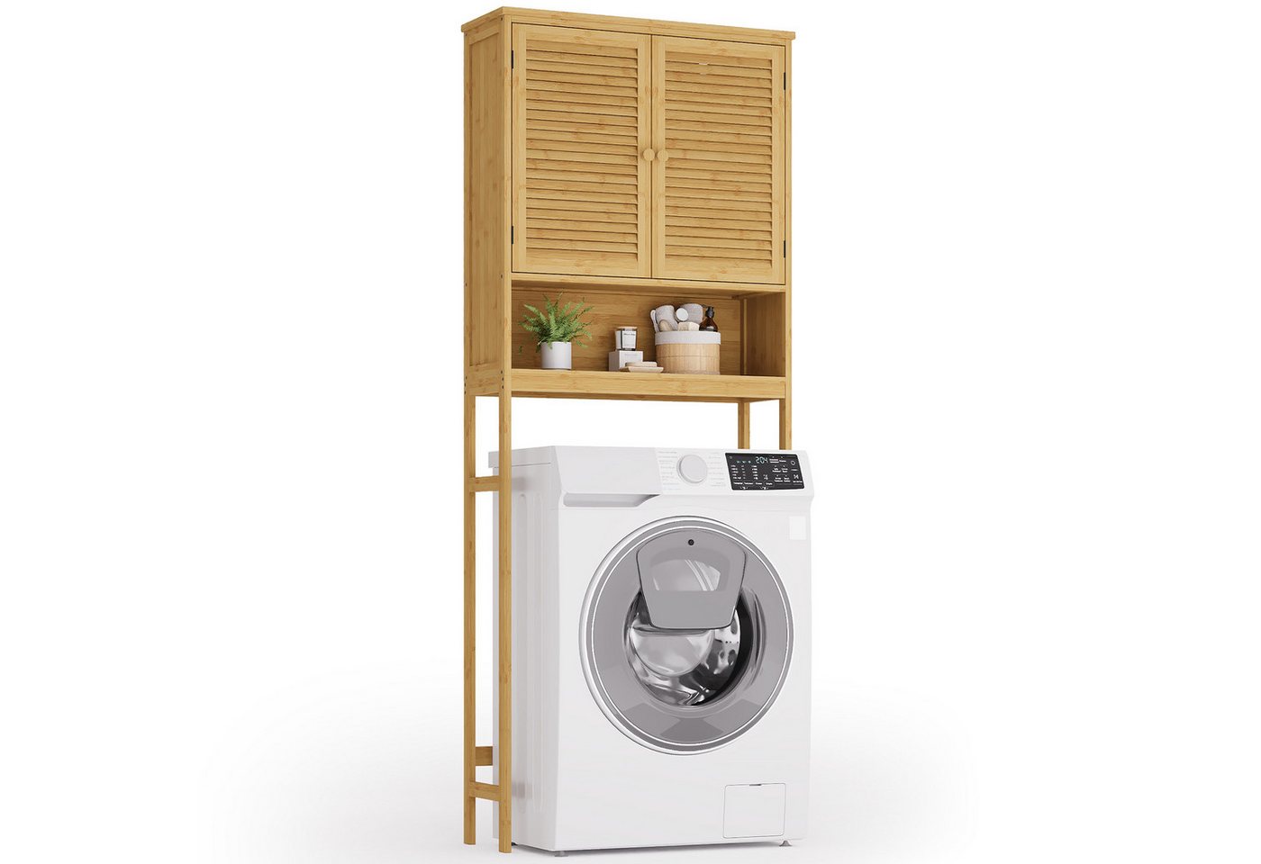 Bealife Badkommode Hochschrank Badschrank mit 3 offenen Fächern, 1 Schubladen, Weiß (mit Türen, 65 x 22 x 163.5 cm, für Waschmaschine und Wäschetrockner) Bild 5