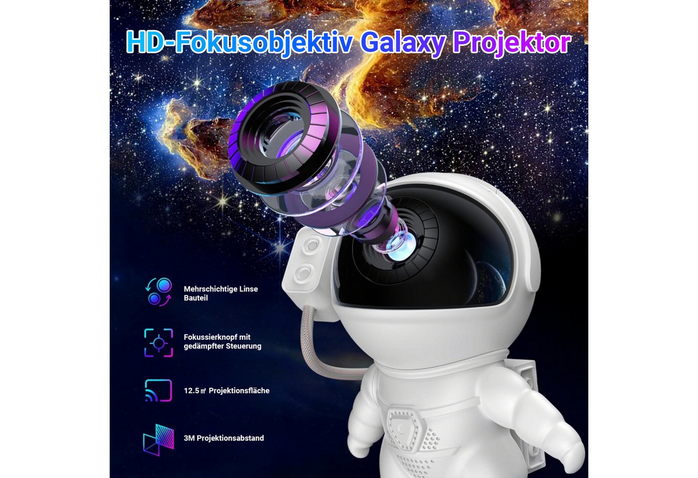 SERBASIC LED-Sternenhimmel HD Planetarium Astronaut Projektor, Dimmbar, Filmprojektionslampe, Timer, 360°drehbarer Nachtlichter, Augenschutz, 13-in-1