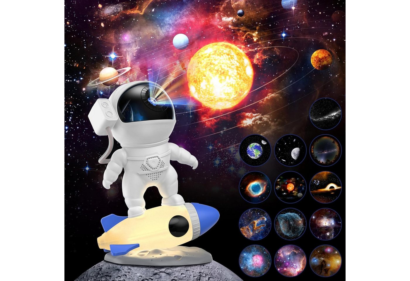 SERBASIC LED-Sternenhimmel HD Planetarium Astronaut Projektor, Dimmbar, Filmprojektionslampe, Timer, 360°drehbarer Nachtlichter, Augenschutz, 13-in-1 Bild 2