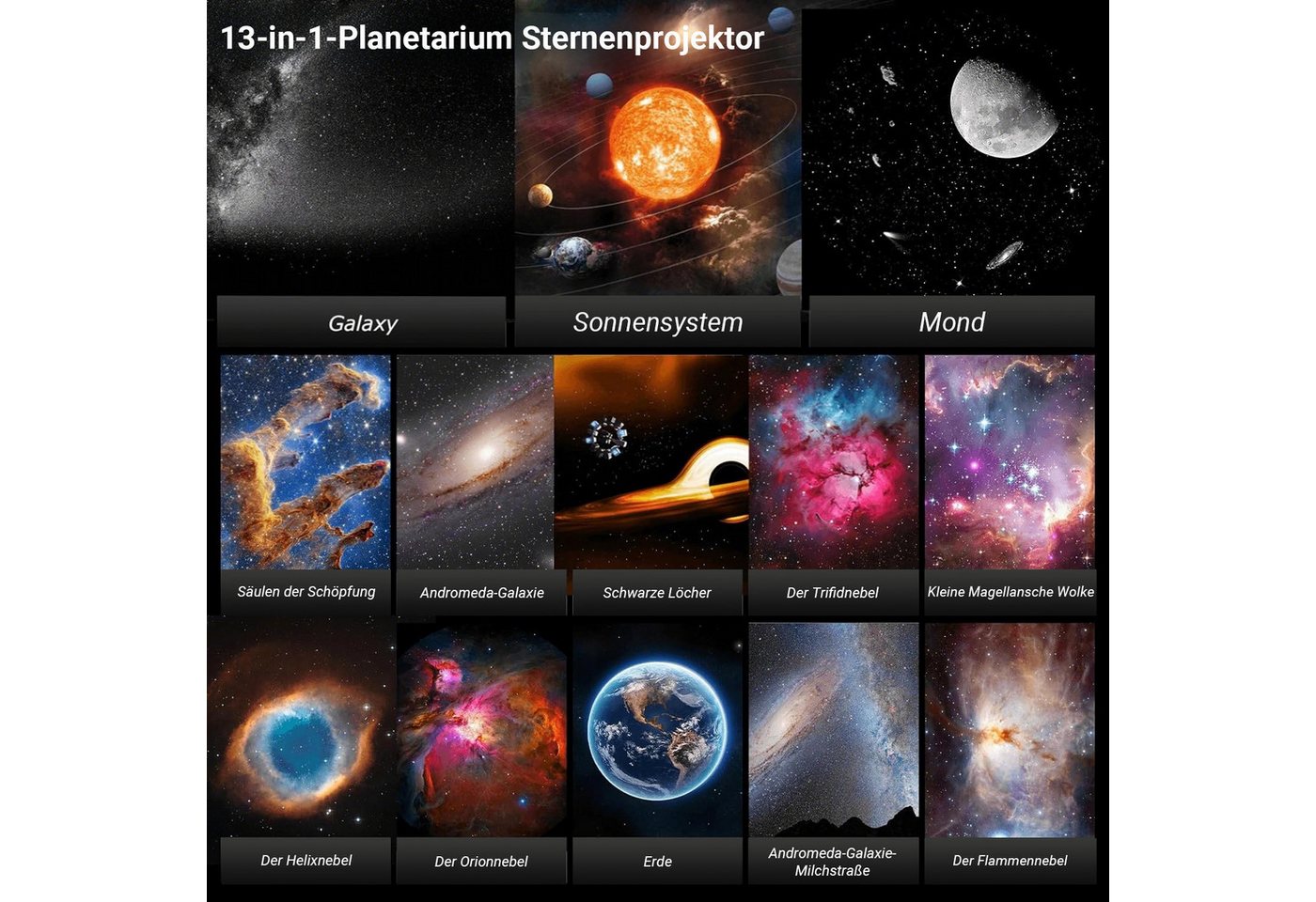 SERBASIC LED-Sternenhimmel HD Planetarium Astronaut Projektor, Dimmbar, Filmprojektionslampe, Timer, 360°drehbarer Nachtlichter, Augenschutz, 13-in-1 Bild 5