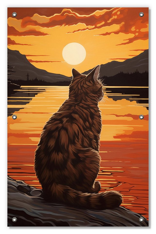 Wallario Sonnenschutz Katzenstille im Sonnenuntergang, blickdicht, mit Saugnäpfen, wiederablösbar und wiederverwendbar Bild 2