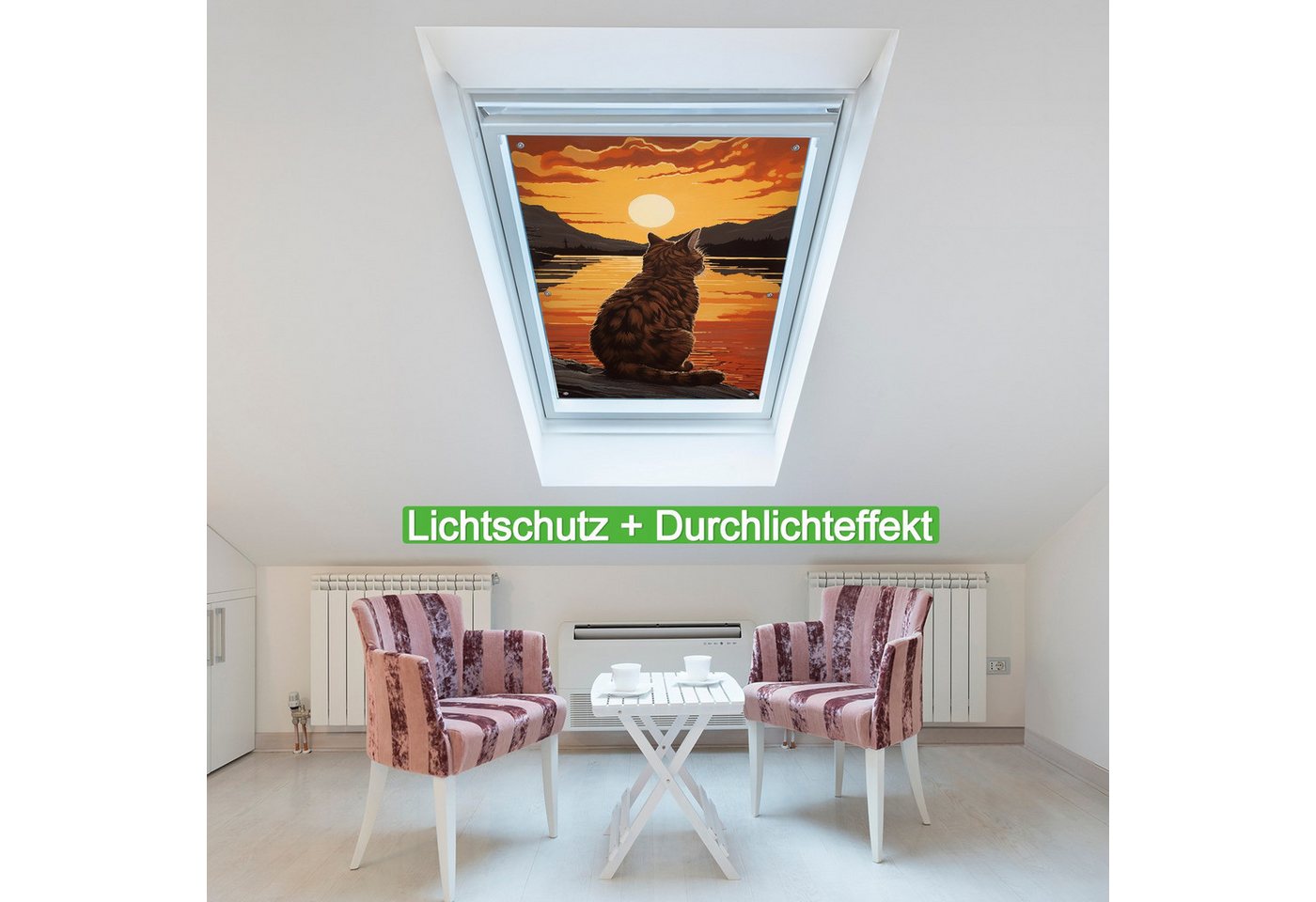 Wallario Sonnenschutz Katzenstille im Sonnenuntergang, blickdicht, mit Saugnäpfen, wiederablösbar und wiederverwendbar Bild 3