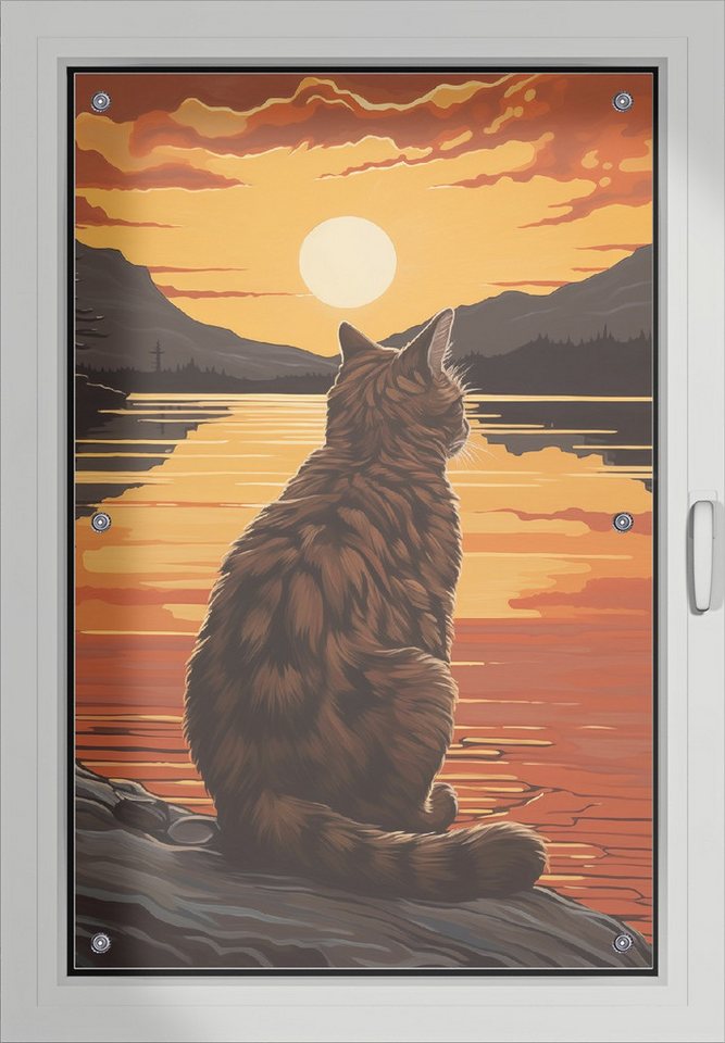 Wallario Sonnenschutz Katzenstille im Sonnenuntergang, blickdicht, mit Saugnäpfen, wiederablösbar und wiederverwendbar Bild 4