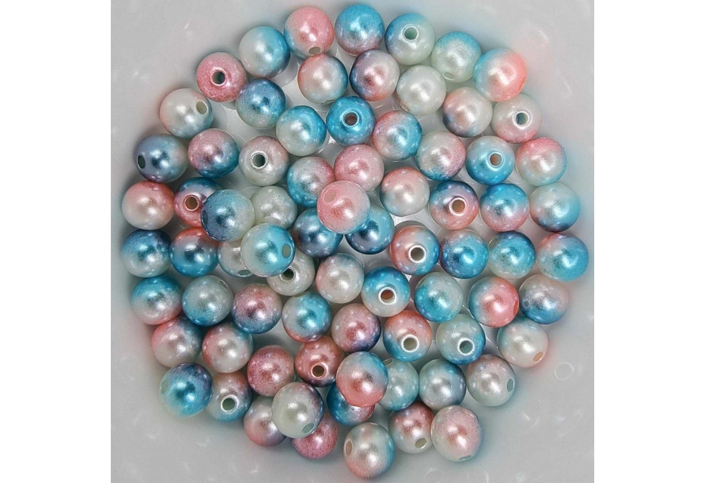 Kopper-24 Bastelperlen Wachsperlen bunt schimmernd ca. 100 Stück, 10mm, blau, weiß, rosa Bild 2