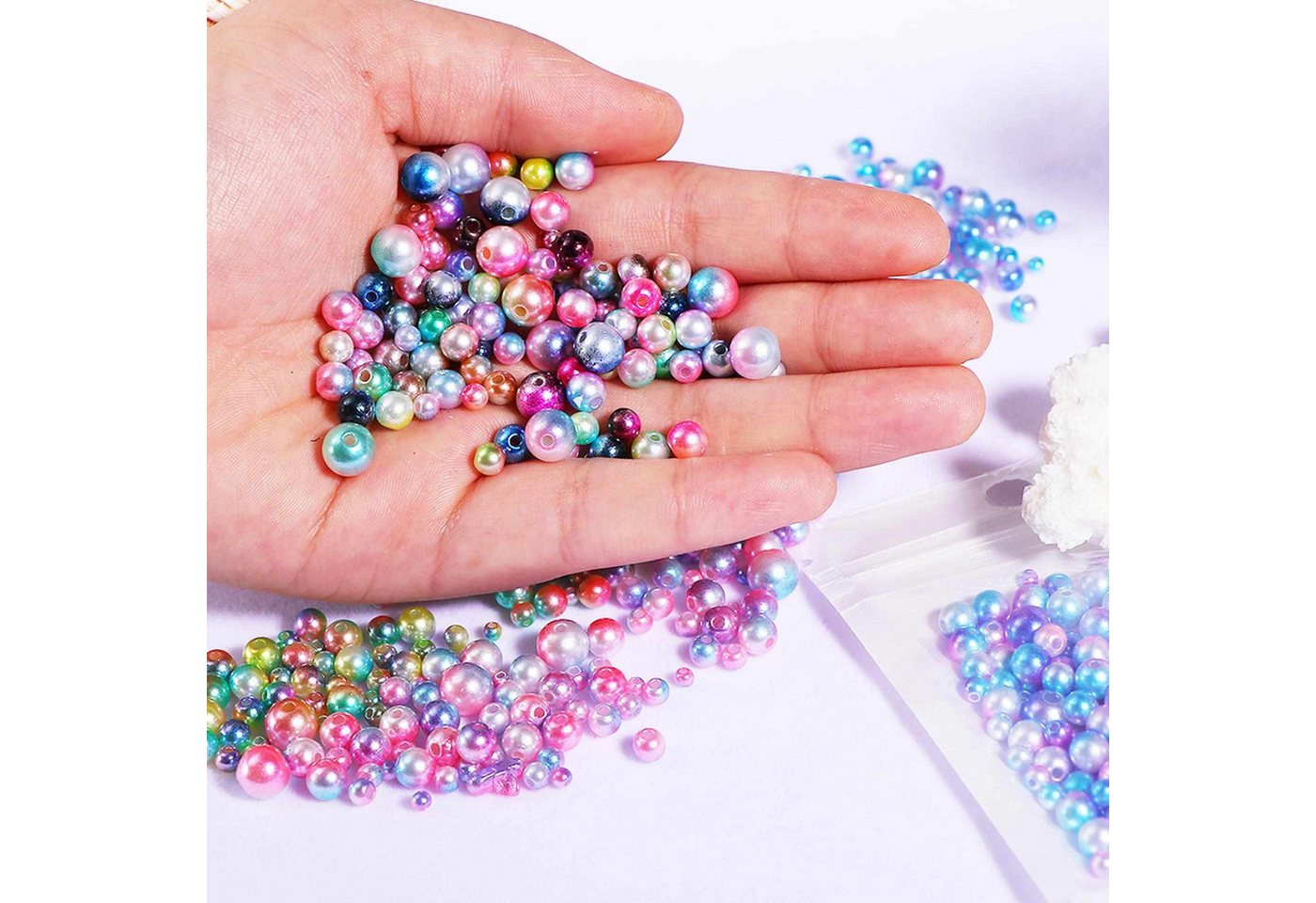 Kopper-24 Bastelperlen Wachsperlen bunt schimmernd ca. 100 Stück, 10mm, blau, weiß, rosa Bild 5