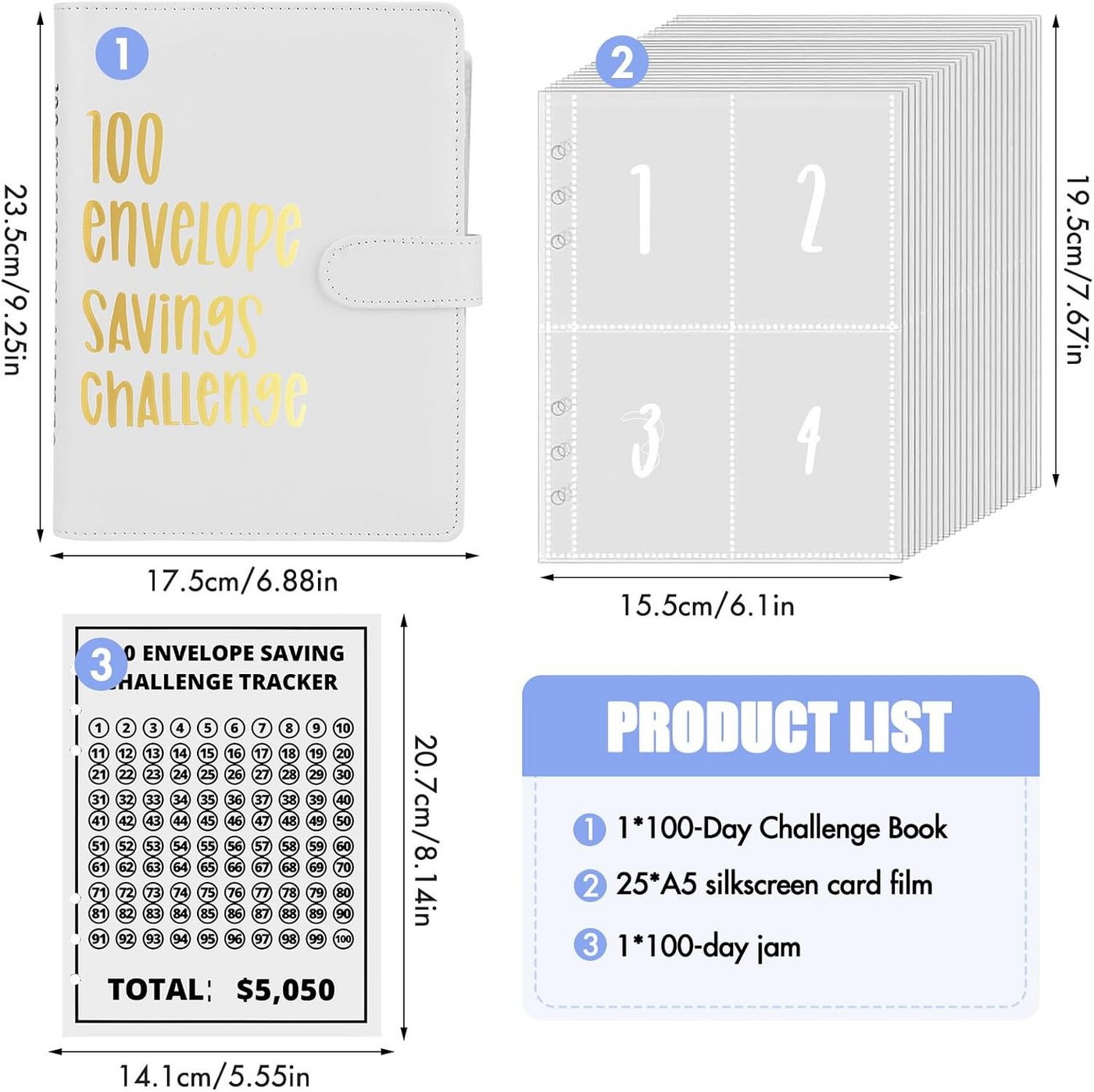 FELIXLEO Tagebuch 100 Tage Spar Challenge Binder, 100 Umschläge Sparmappe Budgetplaner Bild 4