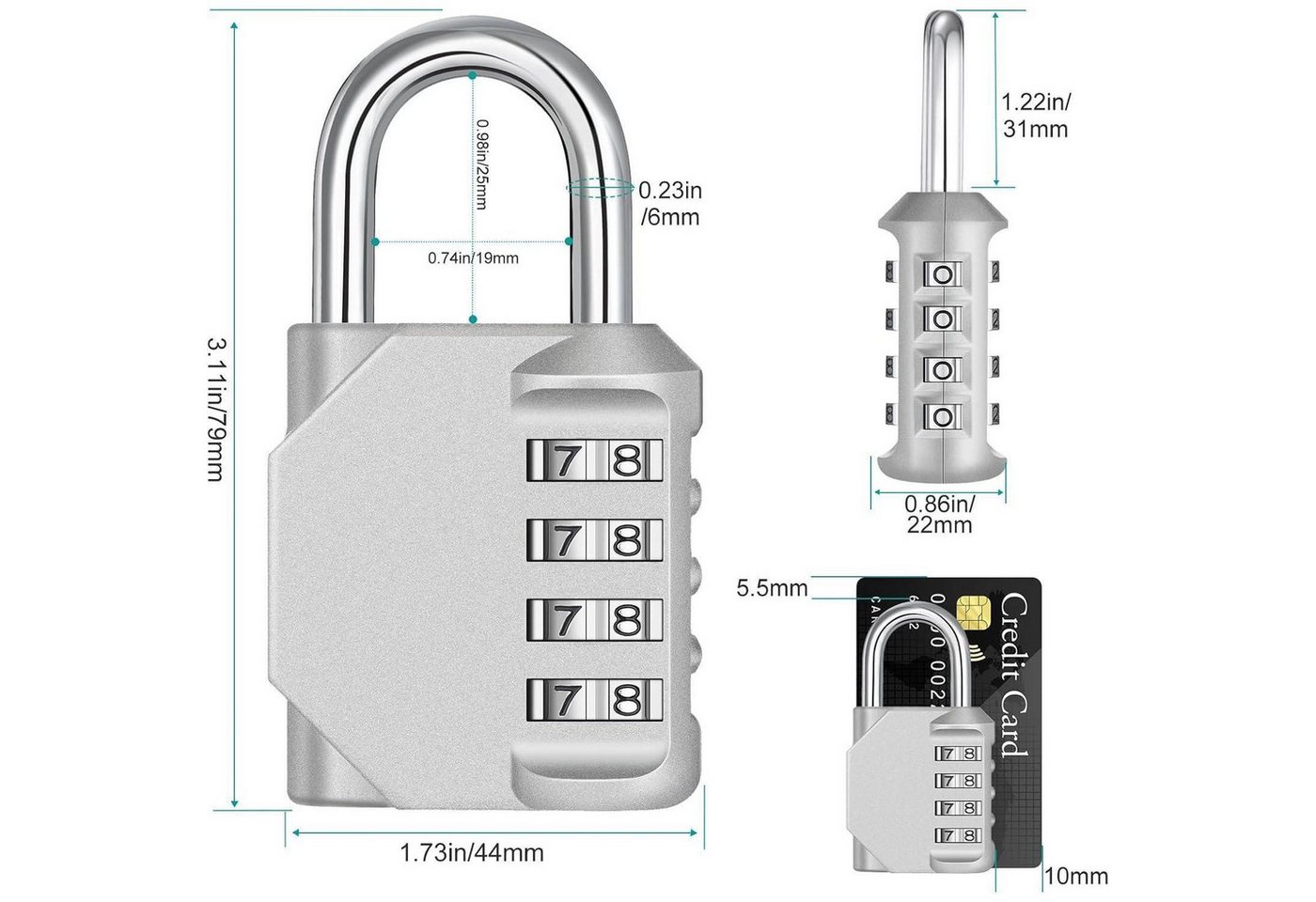 LuxusKollektion Vorhängeschloss Zahlenschloss Spind Fitnessstudio 4stellig 1P 1 Stück A silber Bild 2