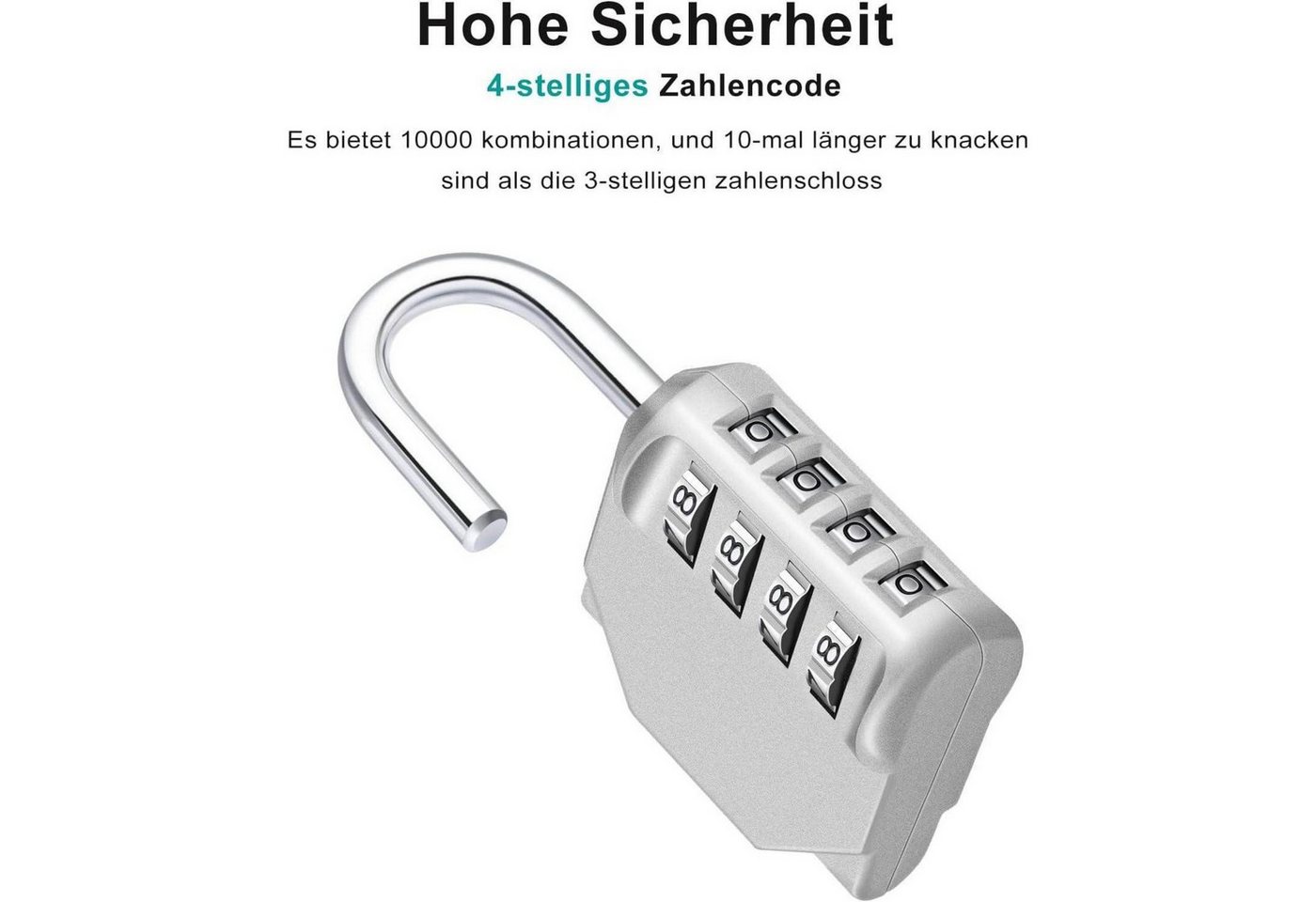 LuxusKollektion Vorhängeschloss Zahlenschloss Spind Fitnessstudio 4stellig 1P 1 Stück A silber Bild 3