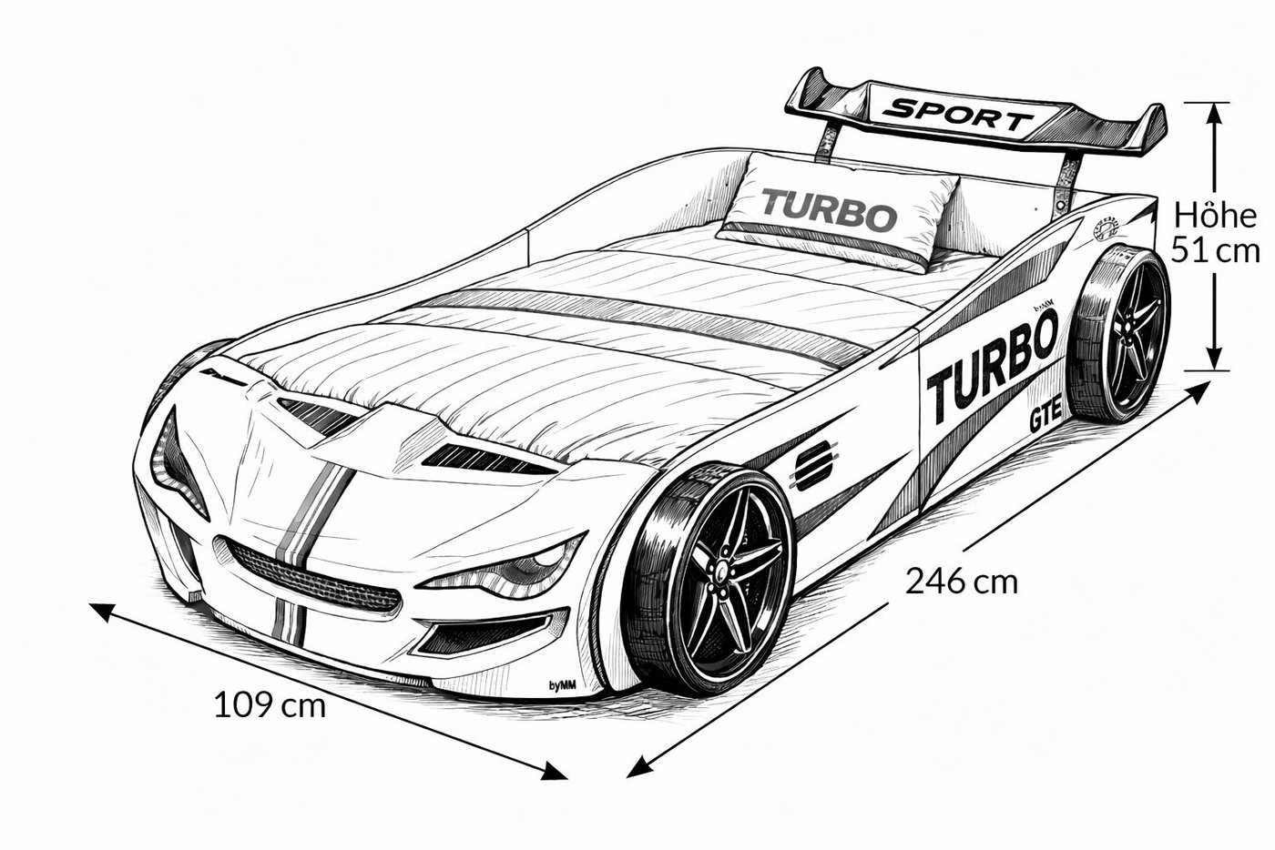 Aileenstore Autobett TURBO GTE (ohne Zubehör), Kinderbett 90x200, Lattenrost,LED,Unterbodenlicht,Sound,Fernbedienung Bild 2