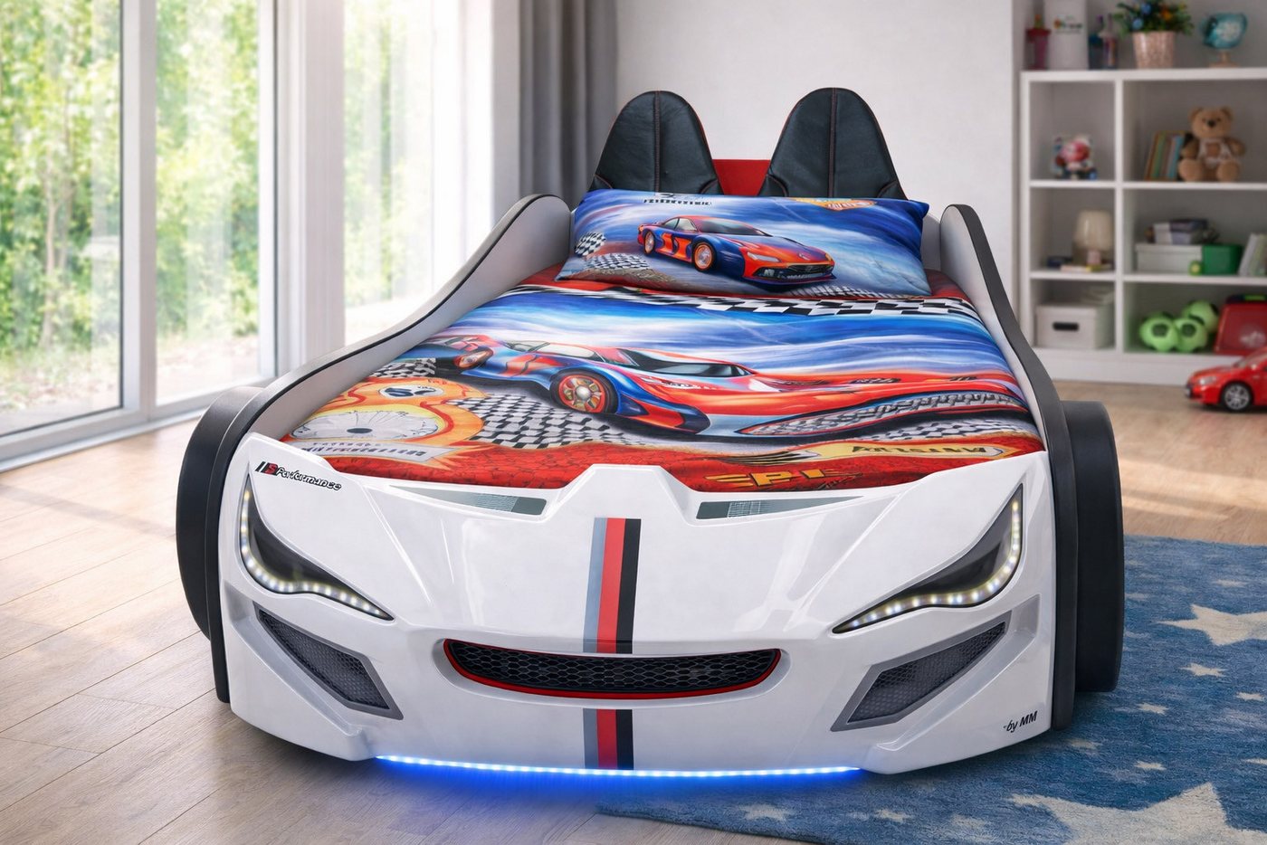 Aileenstore Autobett TURBO GTE (inkl. Zubehör), Kinderbett 90x200, Lattenrost,LED,Unterbodenlicht,Sound,Fernbedienung Bild 2