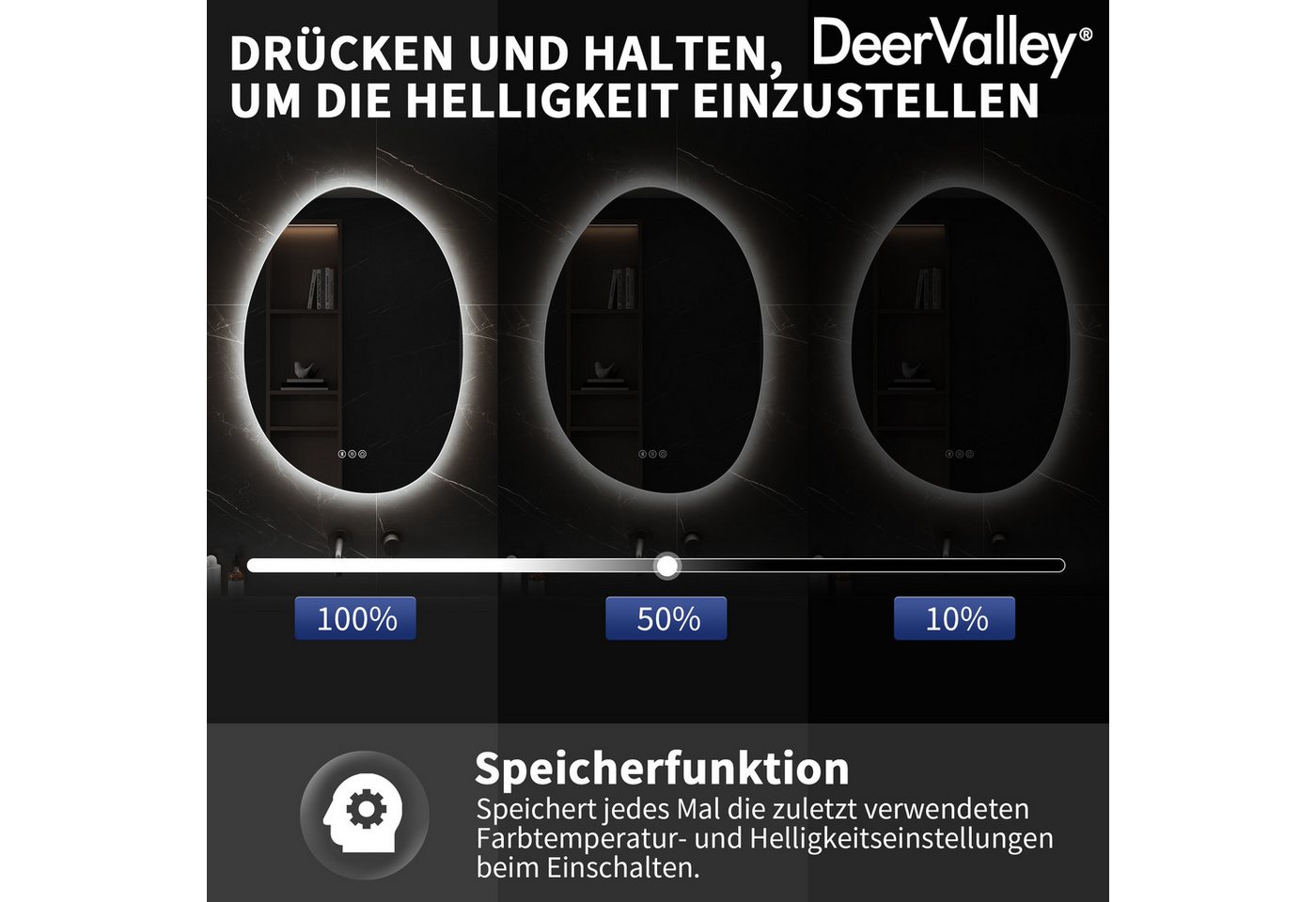 DeerValley Spiegelschrank DeerValley Badezimmer Wandspiegel, Antibeschlag Bluetooth Lautsprecher automatische Abschaltung energiesparend Bild 2