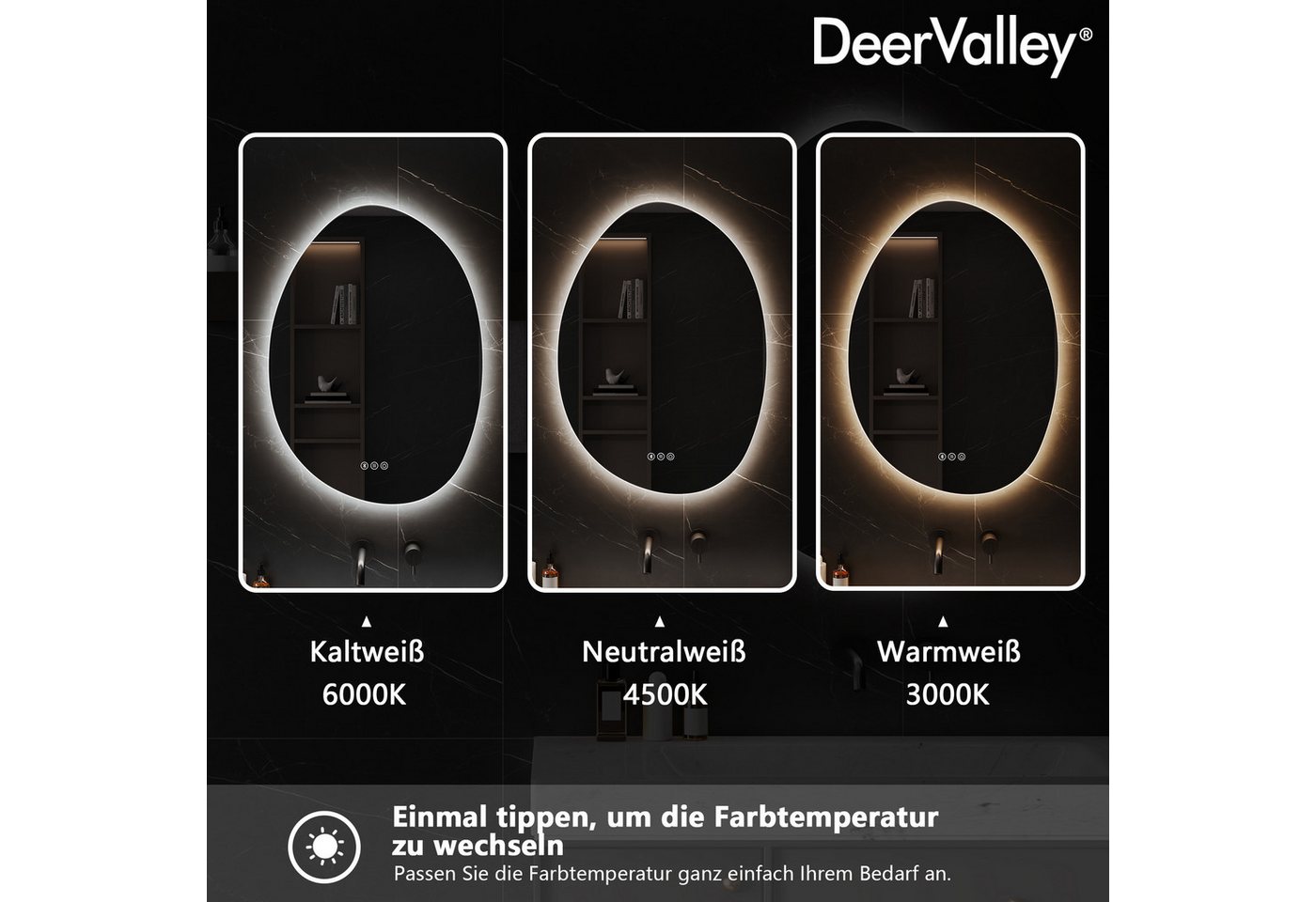 DeerValley Spiegelschrank DeerValley Badezimmer Wandspiegel, Antibeschlag Bluetooth Lautsprecher automatische Abschaltung energiesparend Bild 5