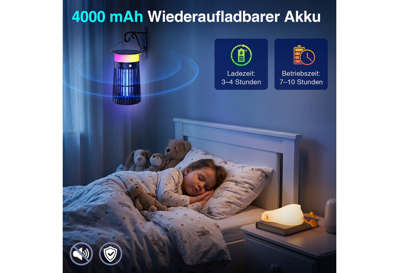 ANYSUN Ultraschall-Tierabwehr Insektenvernichter Elektrisch mit Akku Wiederaufladbarer Mückenfalle, UV Mückenlampe Innen mit LED-Licht, Flammeneffekt & Ambientelicht, für bis zu 60 qm ohne Chemie oder Duftstoffe, Fliegenfalle elektrisch