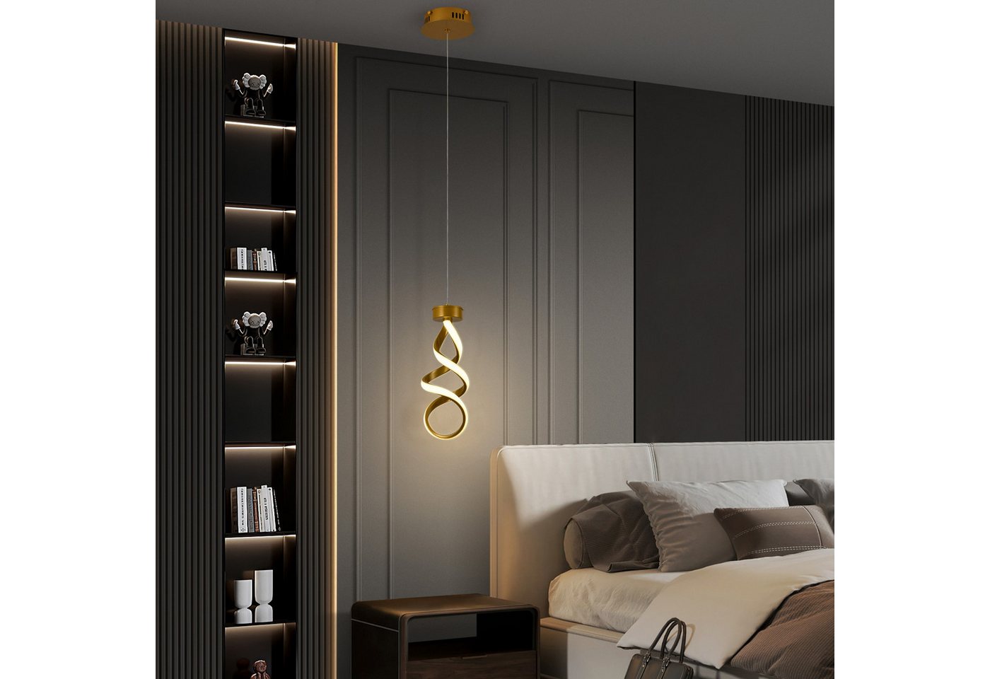 JDONG Pendelleuchte Moderne LED Hängeleuchte Spirale 150cm Höhenverstellbar, LED fest integriert, 3000K Warmweiß, Gold/Schwarz, 35H*15D Hängeleuchte für Esszimmer Wohnzimmer Bar Küche