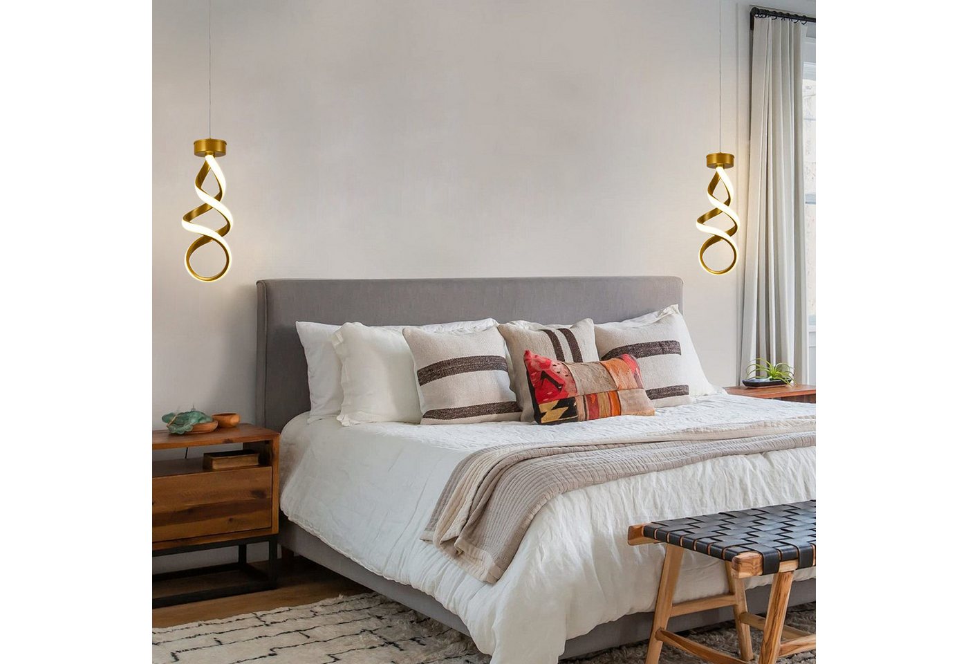 JDONG Pendelleuchte Moderne LED Hängeleuchte Spirale 150cm Höhenverstellbar, LED fest integriert, 3000K Warmweiß, Gold/Schwarz, 35H*15D Hängeleuchte für Esszimmer Wohnzimmer Bar Küche Bild 2