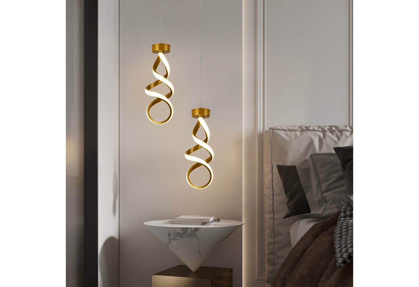 JDONG Pendelleuchte Moderne LED Hängeleuchte Spirale 150cm Höhenverstellbar, LED fest integriert, 3000K Warmweiß, Gold/Schwarz, 35H*15D Hängeleuchte für Esszimmer Wohnzimmer Bar Küche Bild 3