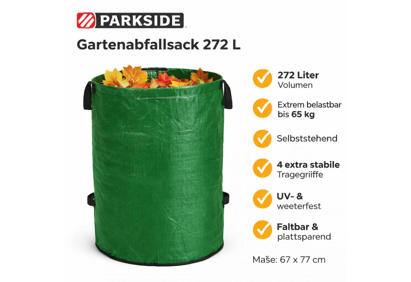 Florabest Gartensack Florabest Gartenabfallsack 275 l selbststehend, für Gartenarbeit, Laub, Gartenabfälle, Grünabfälle, Gartenpflege, Kompost, 272 l, (Einzelartikel, 1-tlg., 1 Gartenabfallsack mit Spannring), selbststehend, UV-beständig, witterungsbeständig, faltbar