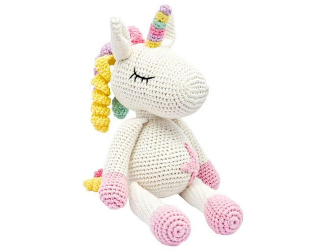 miniHeld Babypuppe Handgestricktes Einhorn "Glücksbringer" Spielzeug aus Baumwolle 28cm