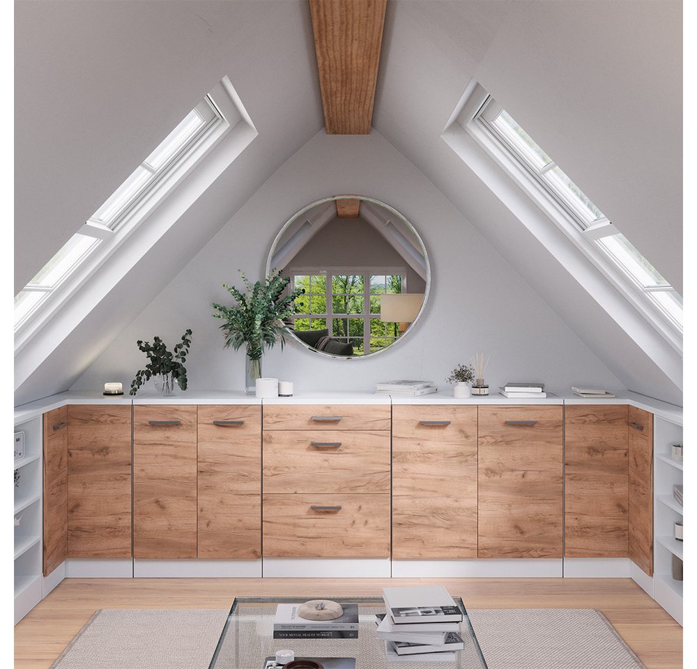 Vicco Kommode Rion, Goldkraft Eiche/Weiß, 80 x 46 cm ohne Schräge mit 2 Türen Bild 3