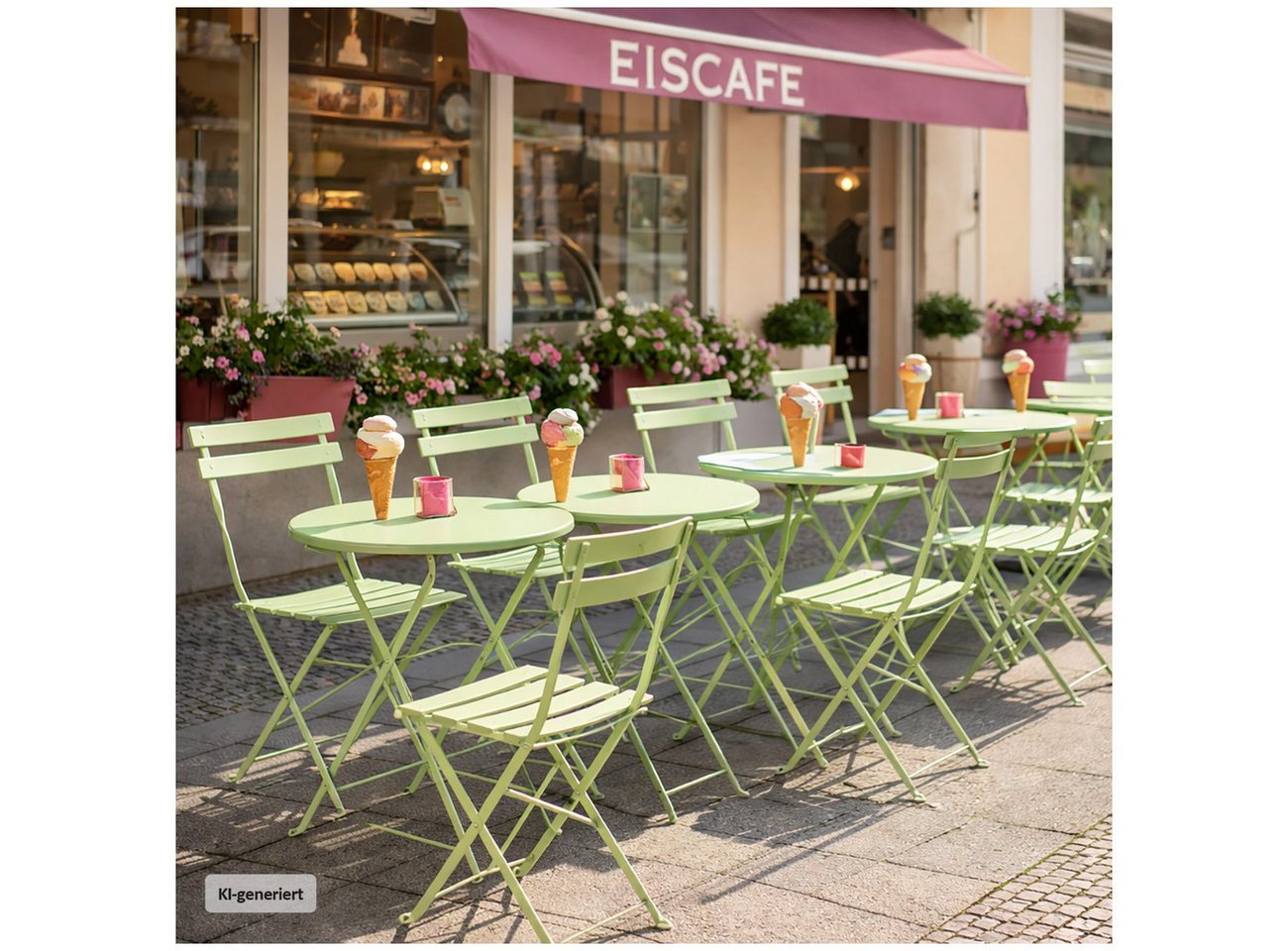 HTI-Living Garten-Essgruppe Sitzgruppe Metall Grün Bistro Set Tisch und 2 Stühlen Balkon Terrasse, (Set, 3-tlg., 1 Tisch 2 Stühle), Sitzgruppe Essgruppe Balkonset