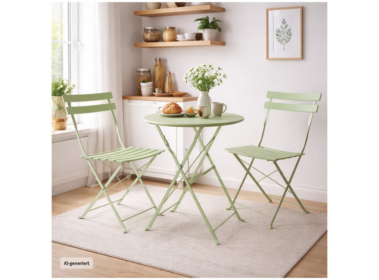HTI-Living Garten-Essgruppe Sitzgruppe Metall Grün Bistro Set Tisch und 2 Stühlen Balkon Terrasse, (Set, 3-tlg., 1 Tisch 2 Stühle), Sitzgruppe Essgruppe Balkonset Bild 2