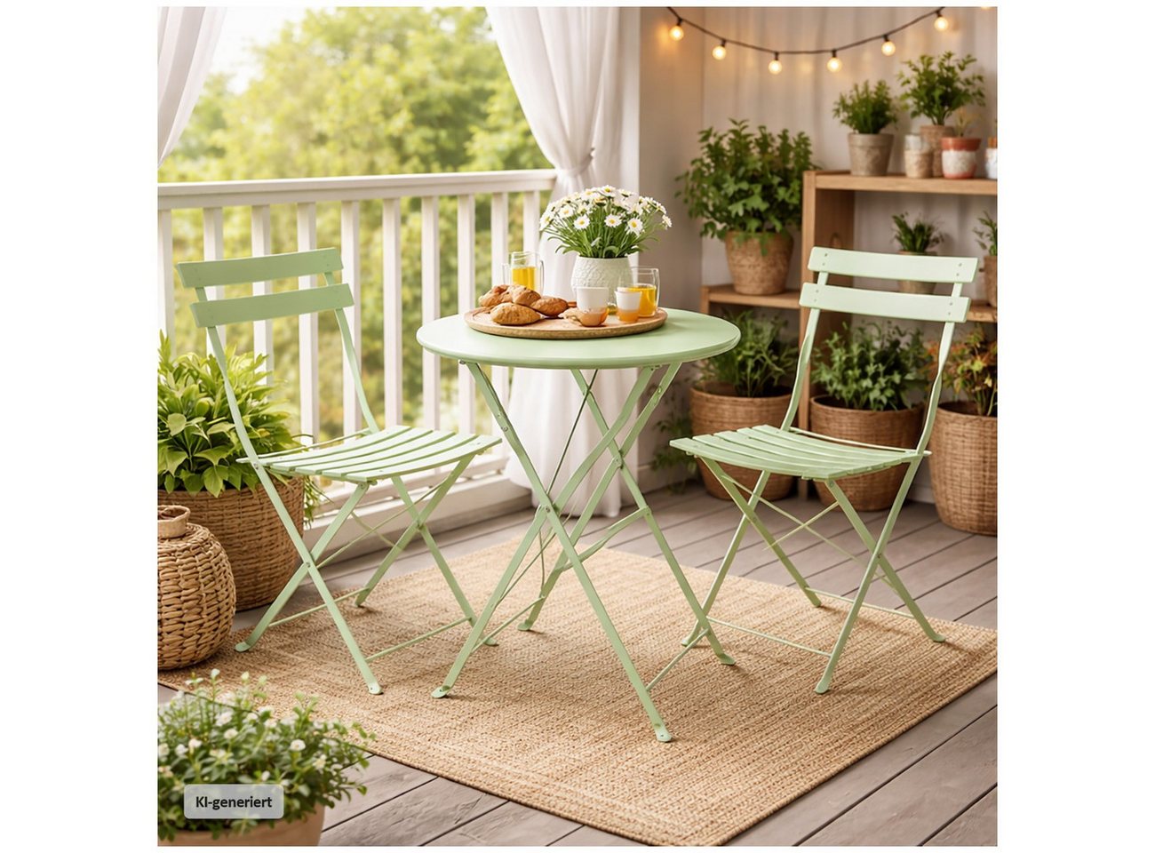 HTI-Living Garten-Essgruppe Sitzgruppe Metall Grün Bistro Set Tisch und 2 Stühlen Balkon Terrasse, (Set, 3-tlg., 1 Tisch 2 Stühle), Sitzgruppe Essgruppe Balkonset Bild 5