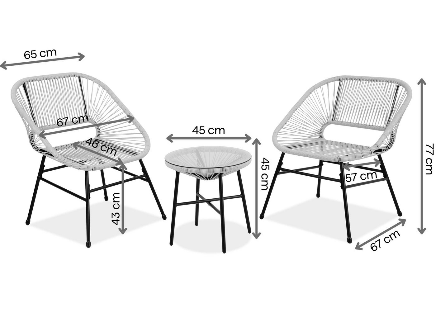 Beautysofa Gartenlounge-Set MALIKA Balkonmöbel, (Stahlgestell pulverbeschichtet, Polyrattan-Optik, 3-tlg., 2 Gartensessel + 1 Couchtisch), gehärtete Glasplatte 5 mm, wetterbeständig, stabil