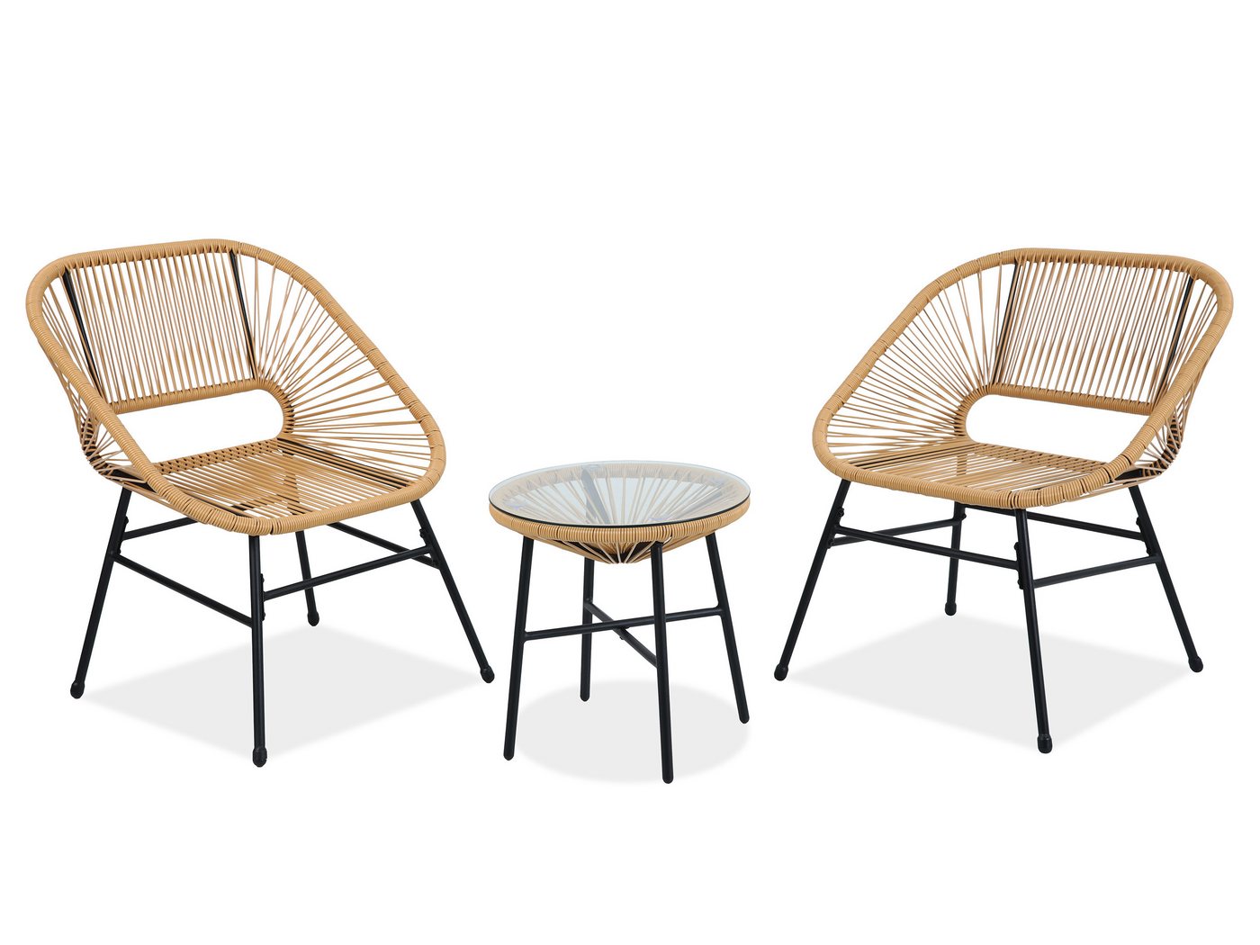 Beautysofa Gartenlounge-Set MALIKA Balkonmöbel, (Stahlgestell pulverbeschichtet, Polyrattan-Optik, 3-tlg., 2 Gartensessel + 1 Couchtisch), gehärtete Glasplatte 5 mm, wetterbeständig, stabil Bild 3