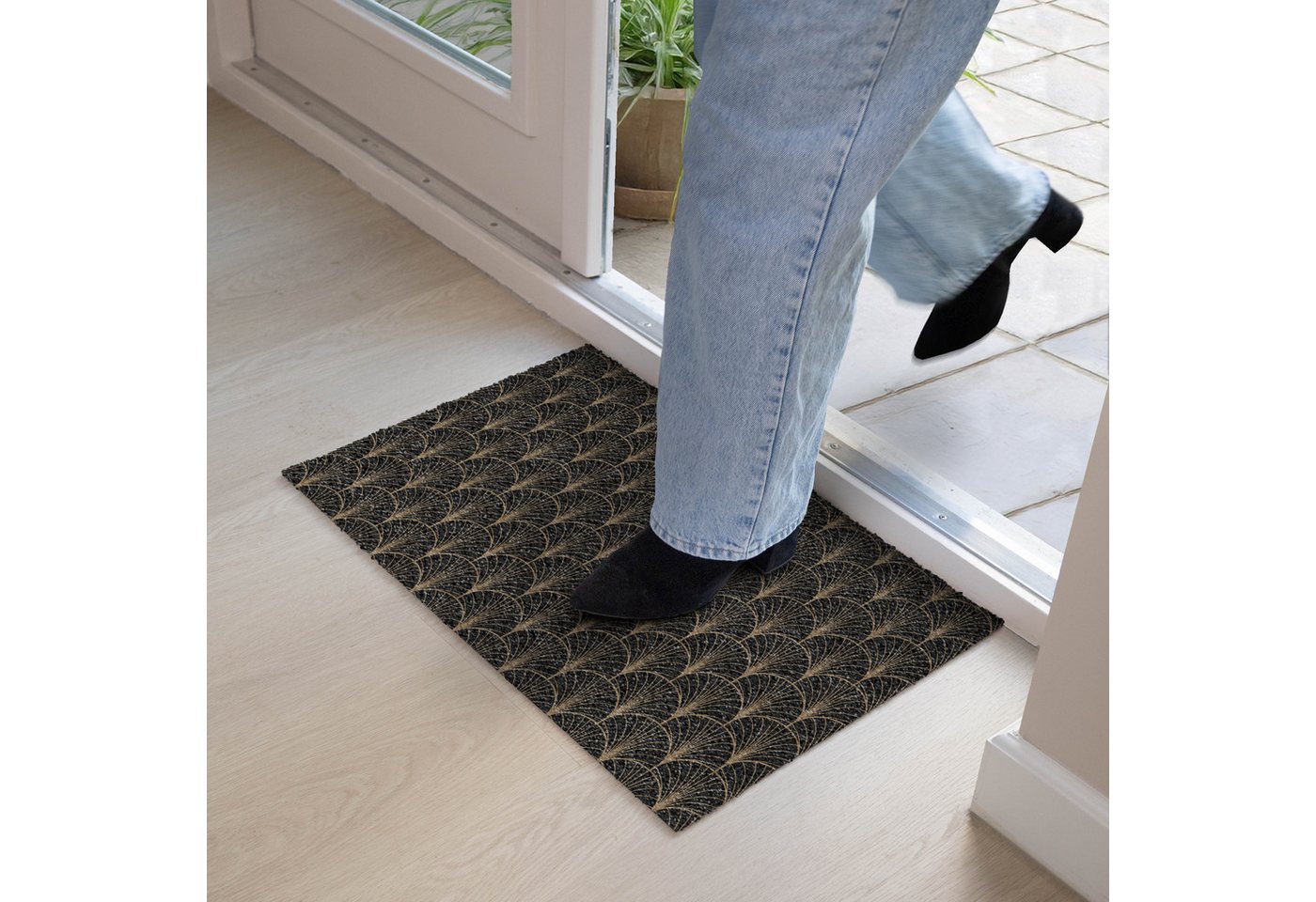 MuchoWow Fußmatte Gold - Fächer - Schwarz, Rechteckig, innen Schmutzfangmatte, Tür, Schmutzfänger Flur, Teppich 60x40 cm