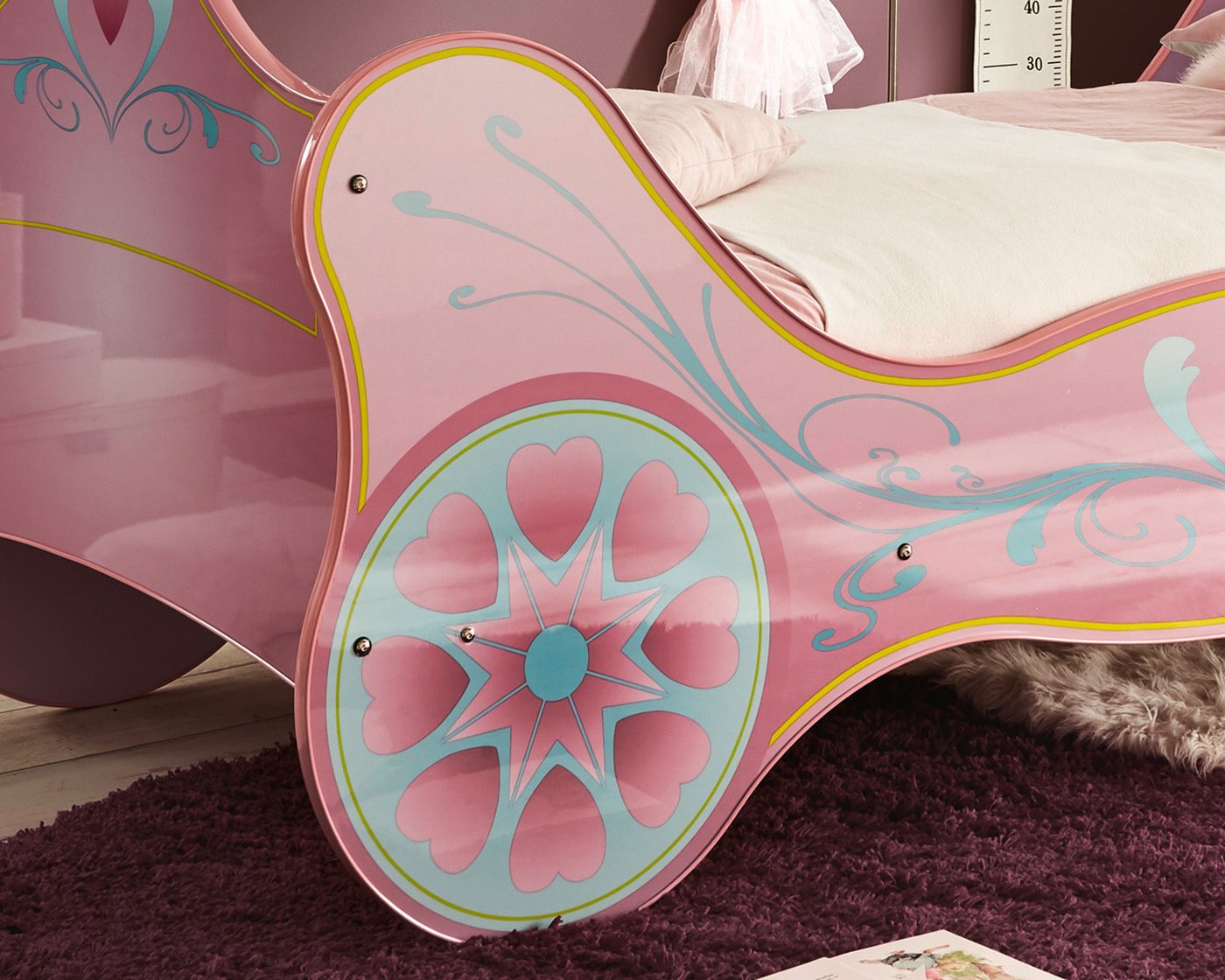 Begabino Autobett Kinderbett Prinzessin Kutsche Lila mit Matratze, Lattenrost 90x200 cm