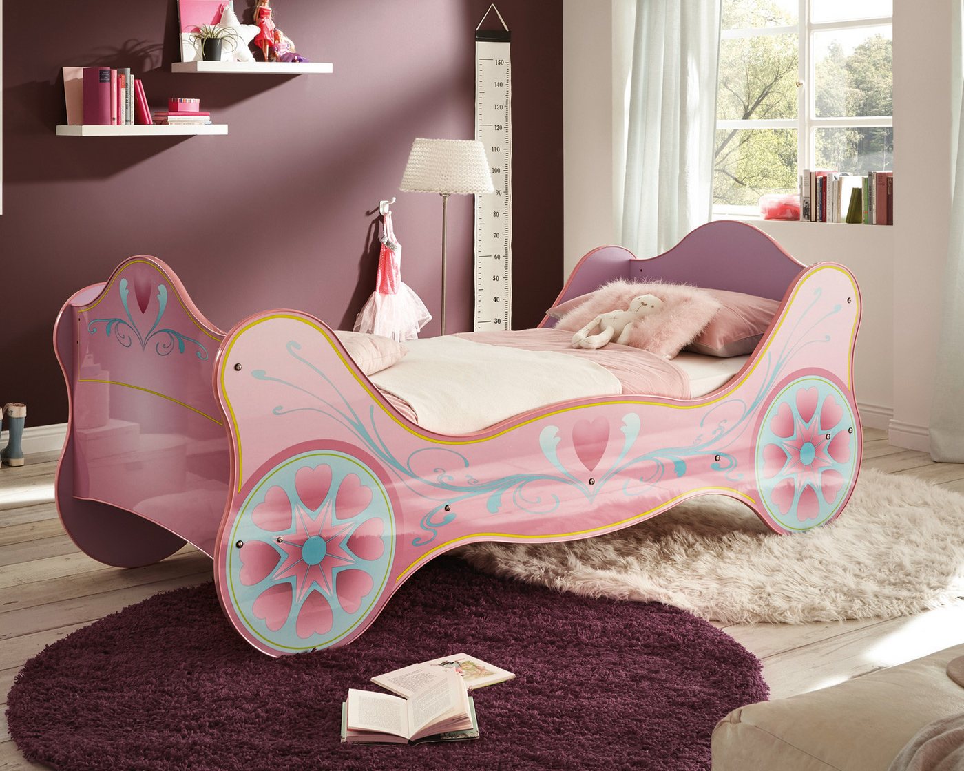Begabino Autobett Kinderbett Prinzessin Kutsche Lila mit Matratze, Lattenrost 90x200 cm Bild 3
