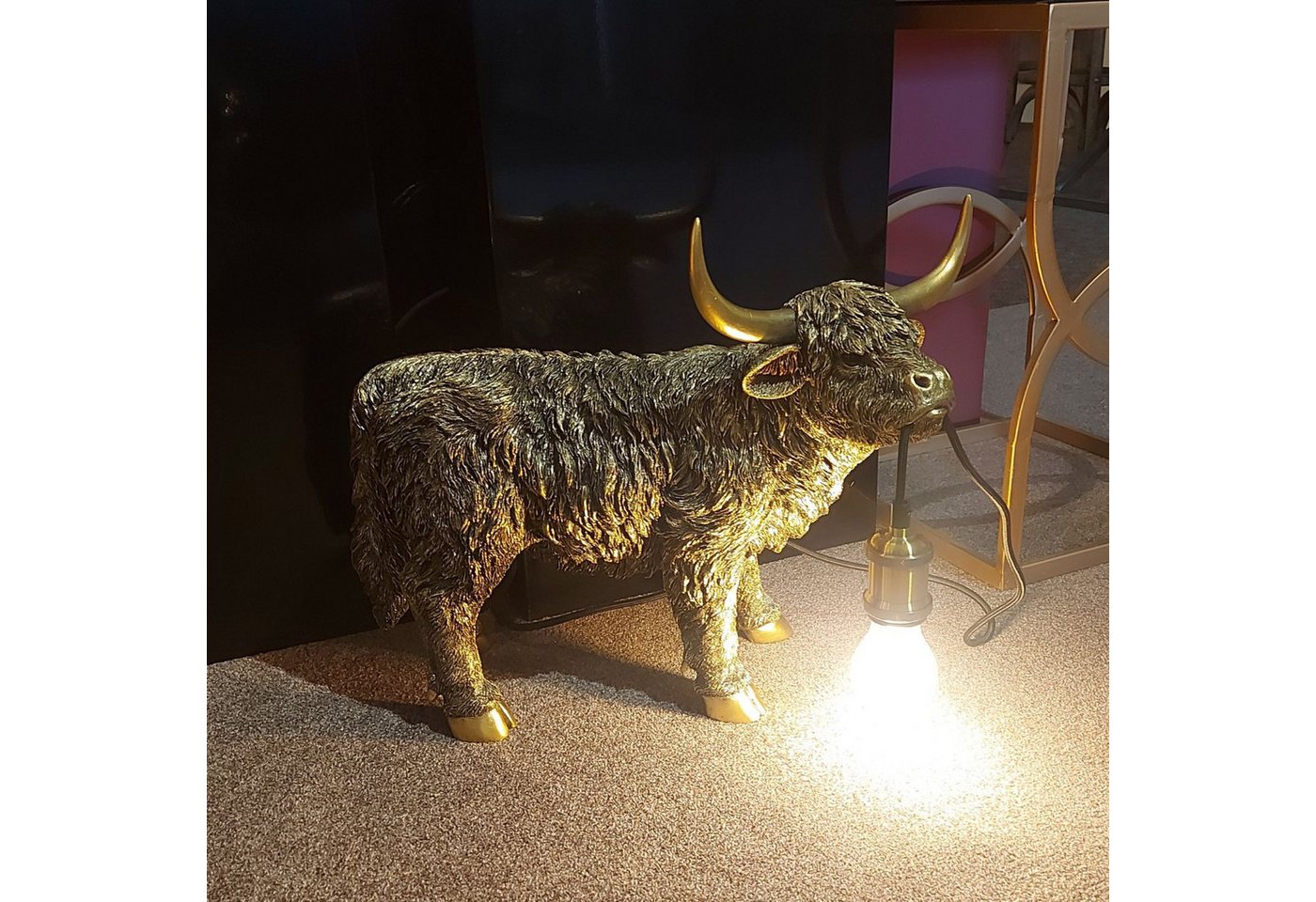 formano Tischleuchte Tierlampen, Höhe: 38cm, Farbe: Gold, Motiv: Kuh