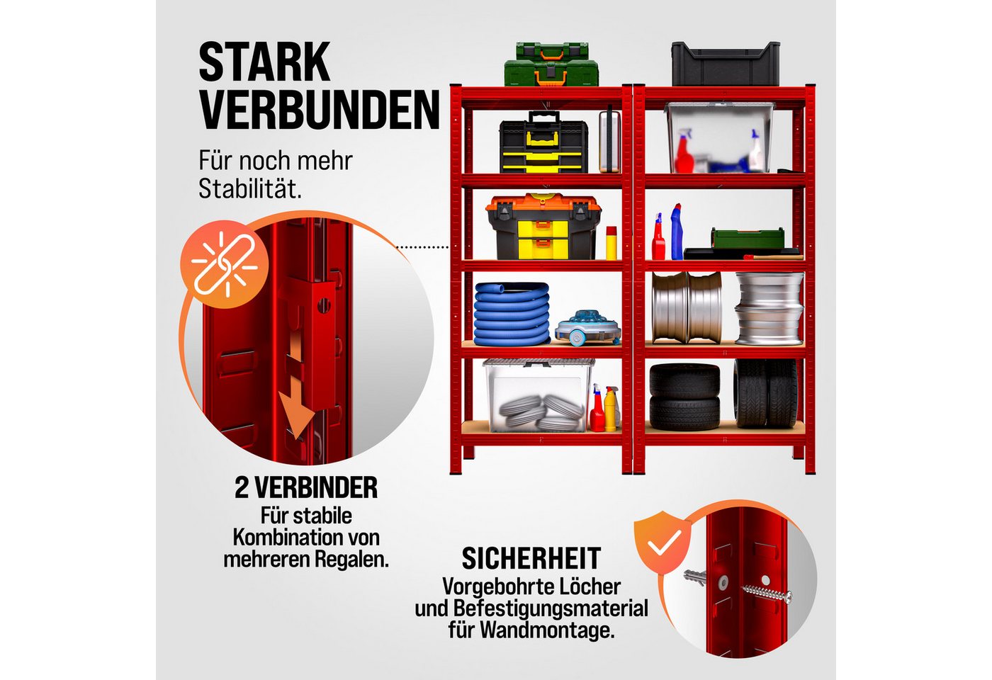 monzana Schwerlastregal, 180x90x40cm 875kg rot 5 MDF-Platten Lagerregal Kellerregal Steckregal Bild 2