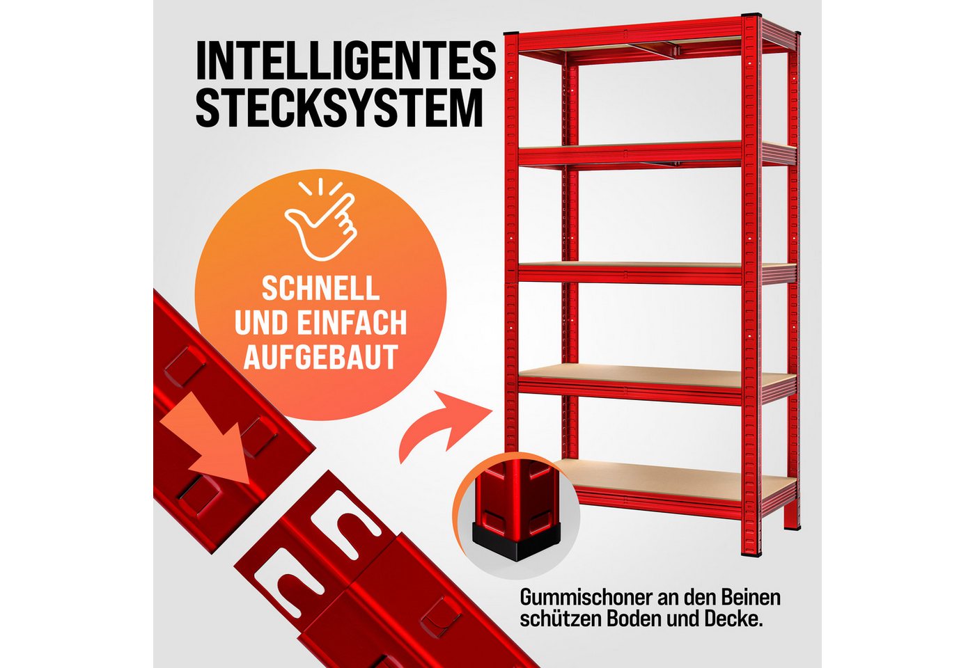 monzana Schwerlastregal, 180x90x40cm 875kg rot 5 MDF-Platten Lagerregal Kellerregal Steckregal Bild 4