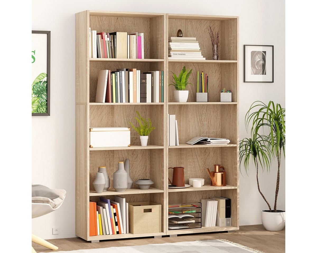 Casaria Bücherregal Vela, Eiche Holz 5 Fächer 190x60x28cm Wand Standregal Büroregal für Ordner Bild 2