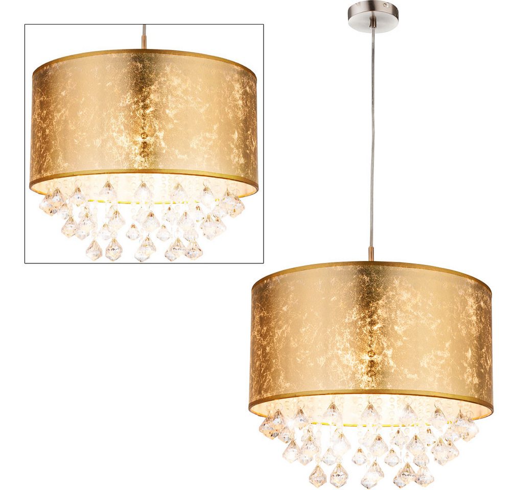 GLOBO LIGHTING LED Pendelleuchte, Leuchtmittel inklusive, Warmweiß, Hängelampe Esstischleuchte Pendellampe Textil gold Kristalle LED 140cm Bild 2